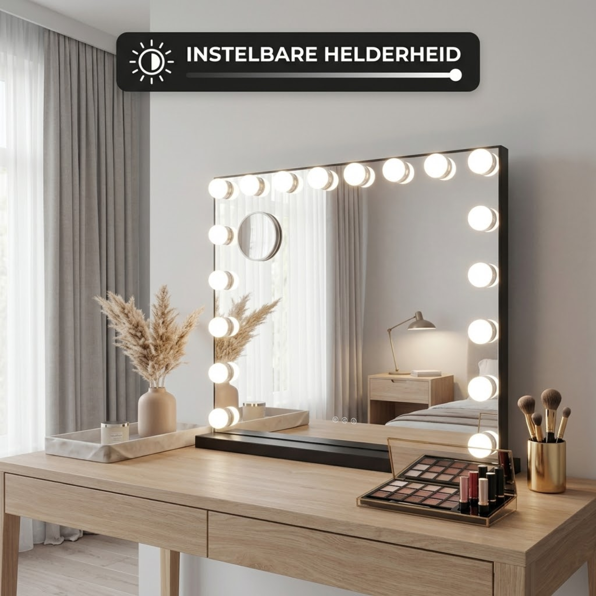 Hollywood Spiegel 80 x 60 cm met 10x Vergroting - Zwart - Baytliving