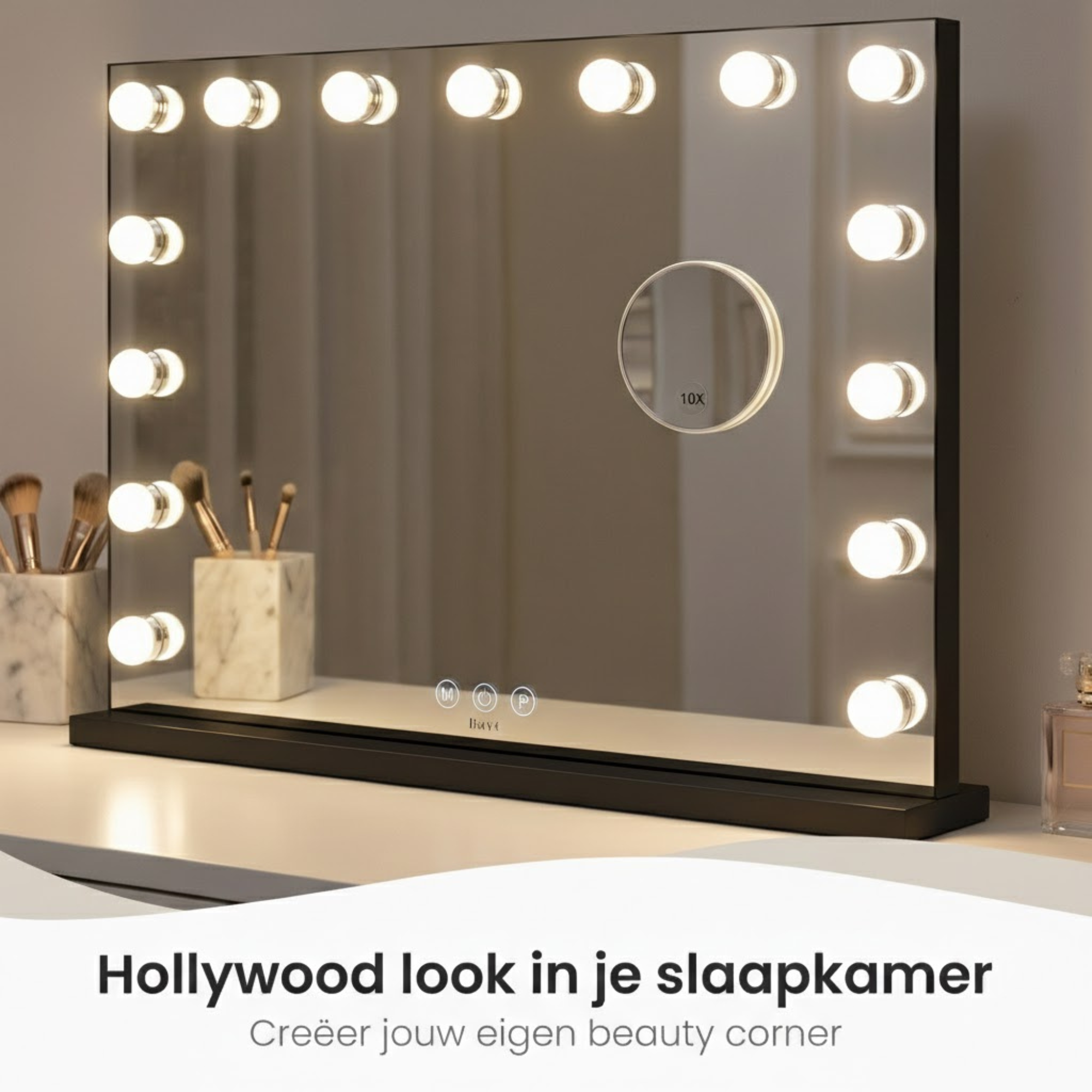 Hollywood Spiegel 58 x 46 cm met 10x Vergroting - Zwart - Baytliving