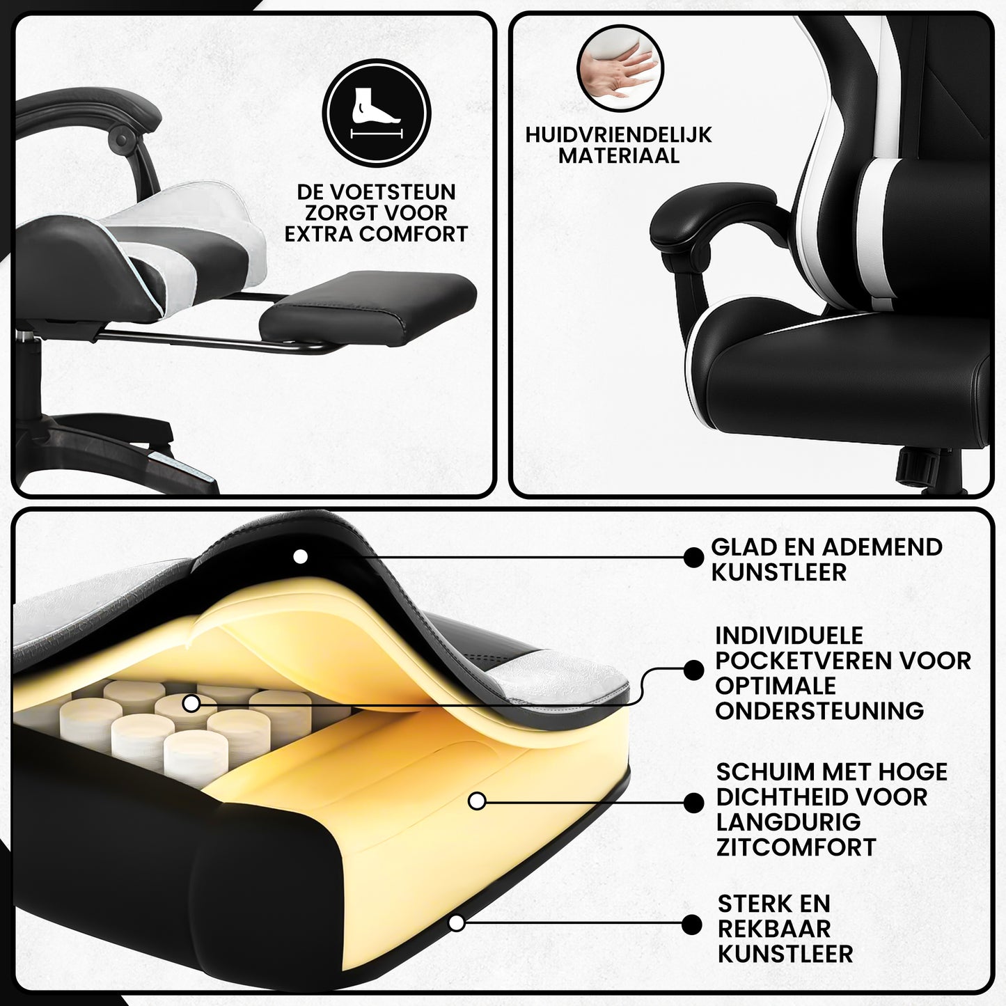 Bayt Gaming Stoel - Wit/Zwart