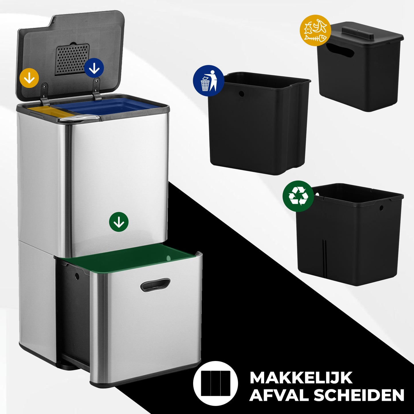 Bayt Prullenbak 60 liter - 2 compartimenten - Zilver - Outlet