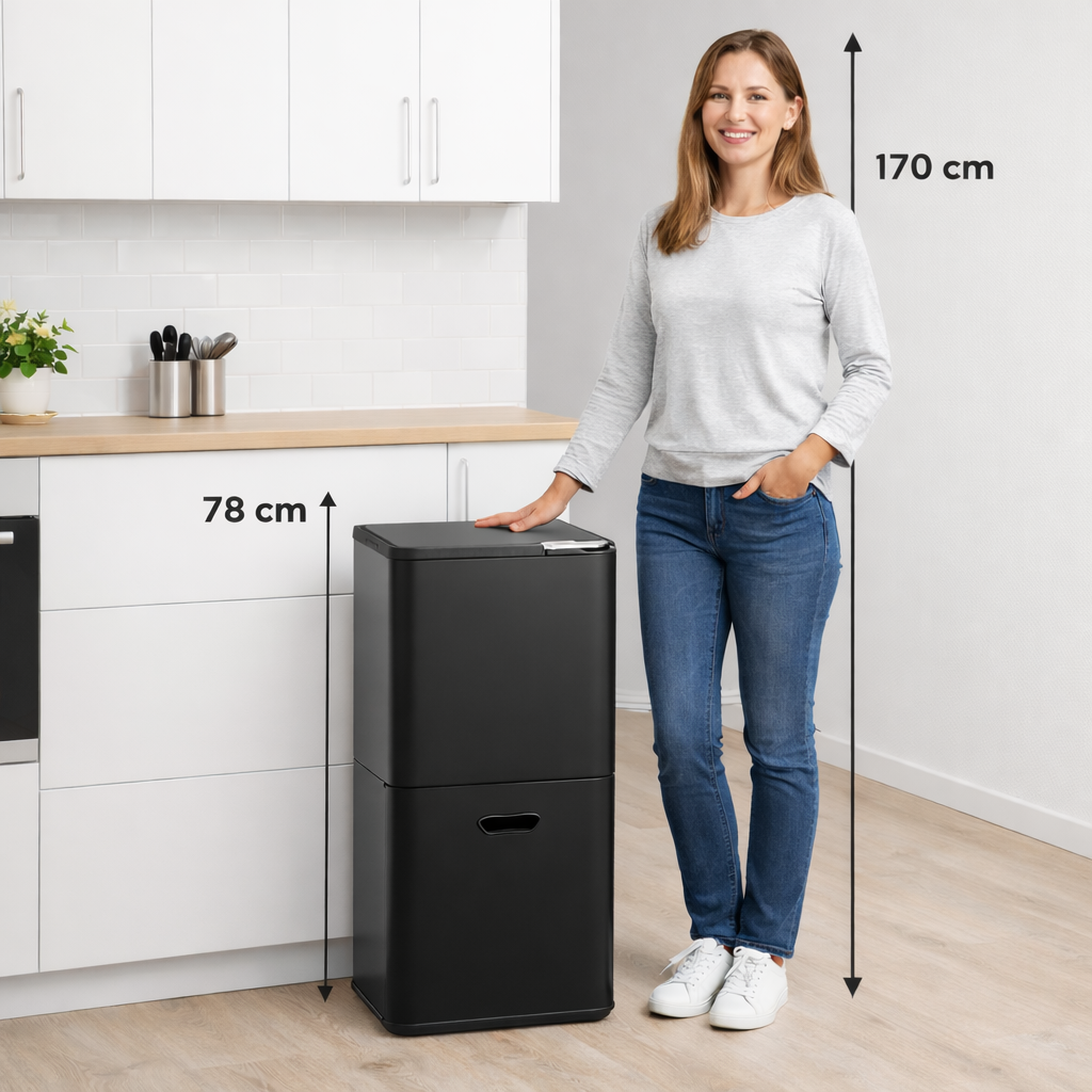 Bayt Prullenbak 60 liter - 2 compartimenten - Zwart - Baytliving