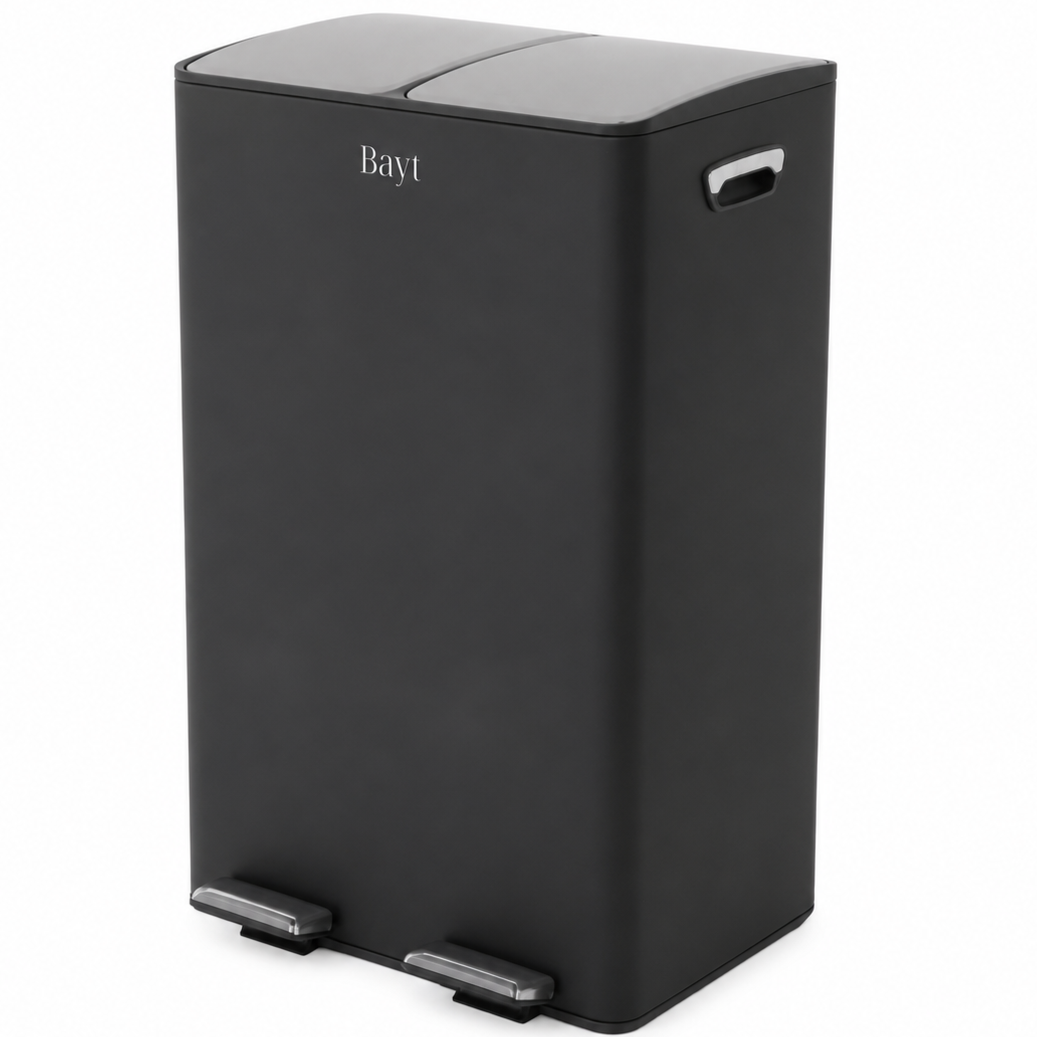 Bayt Prullenbak 60 liter - 2x30L Pedaalprullenbak - Zwart/Zilver - Baytliving