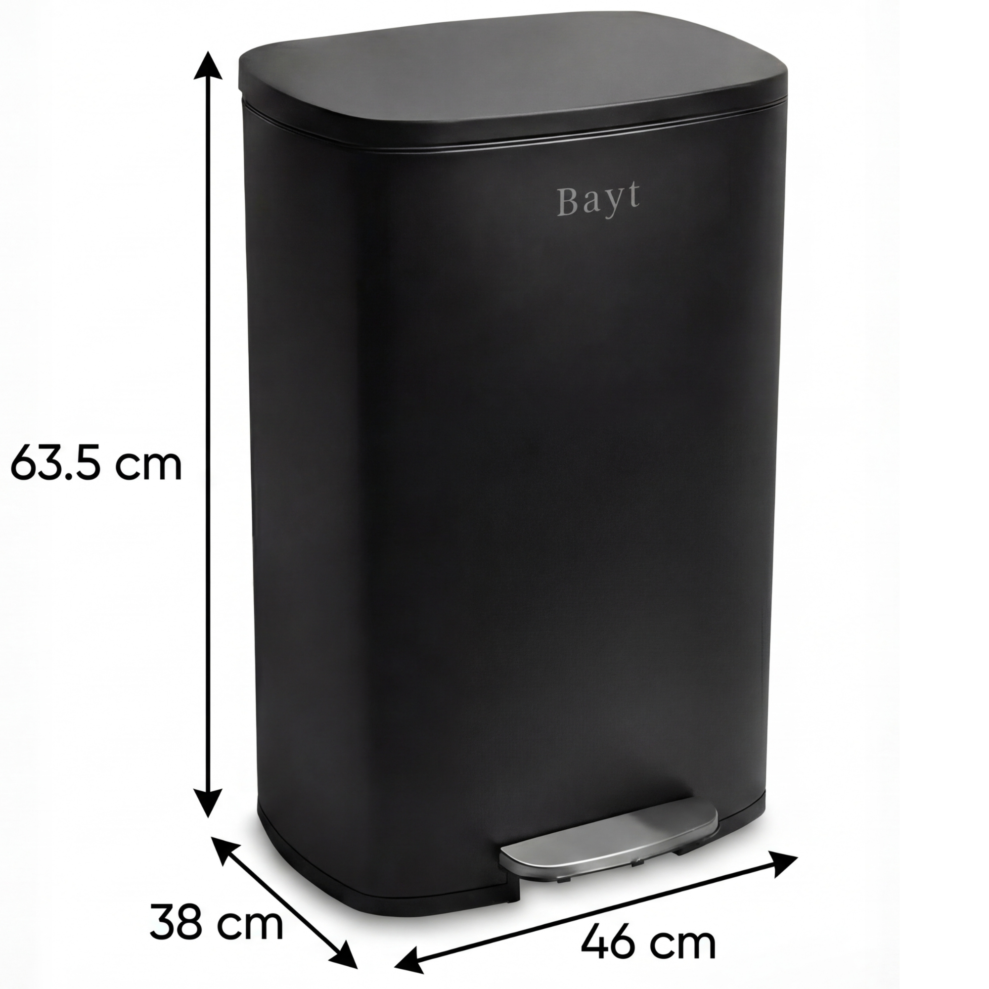 Bayt Prullenbak 50 Liter – Pedaalprullenbak - Zwart - Baytliving