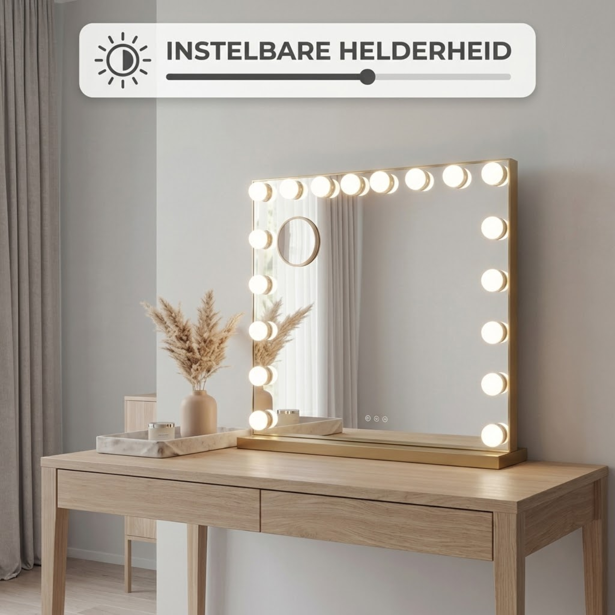 Hollywood Spiegel 80 x 60 cm met 10x Vergroting - Goud - Baytliving