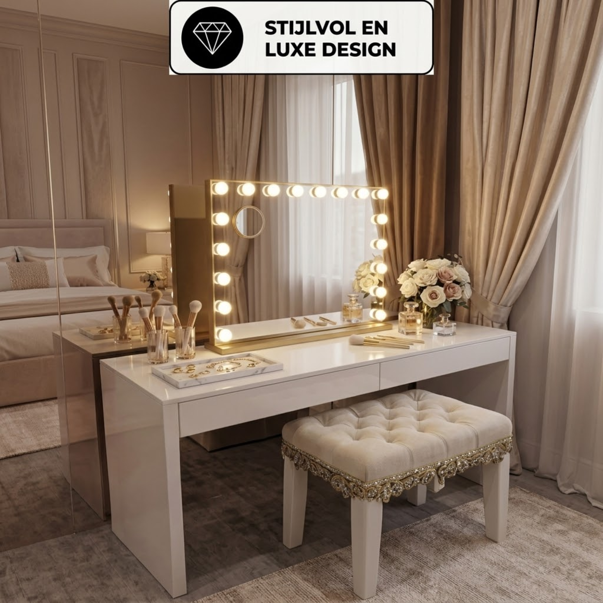 Hollywood Spiegel 80 x 60 cm met 10x Vergroting - Goud - Baytliving