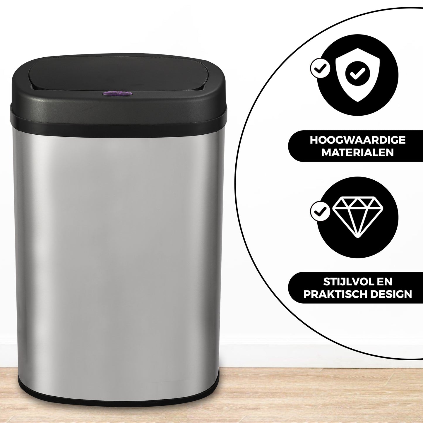 Bayt Prullenbak 60 liter - Sensor Prullenbak - Zilver