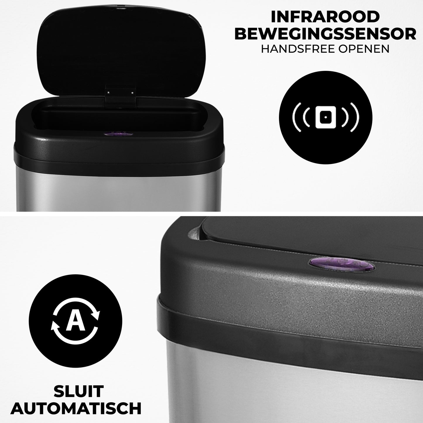 Bayt Prullenbak 60 liter - Sensor Prullenbak - Zilver
