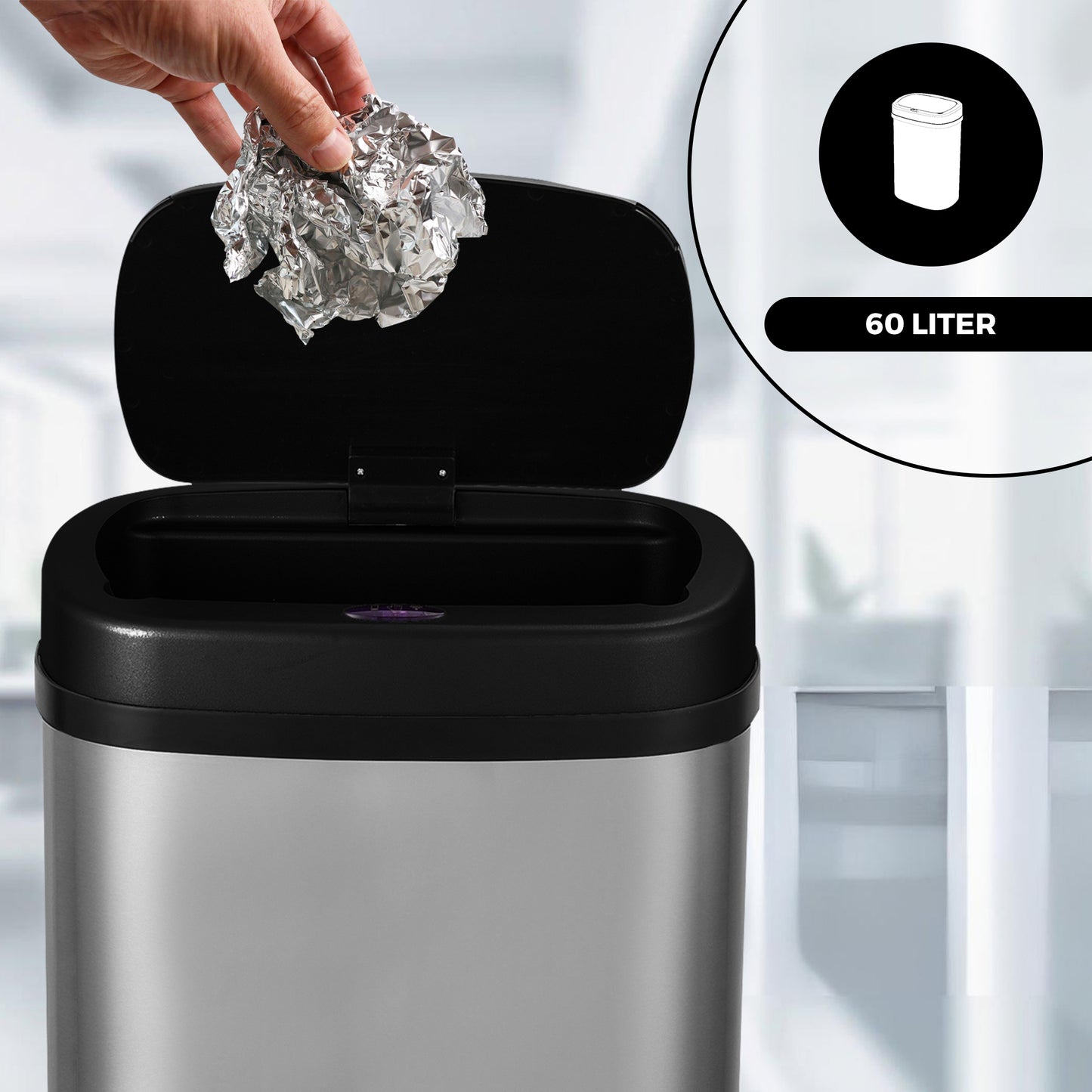 Bayt Prullenbak 60 liter - Sensor Prullenbak - Zilver