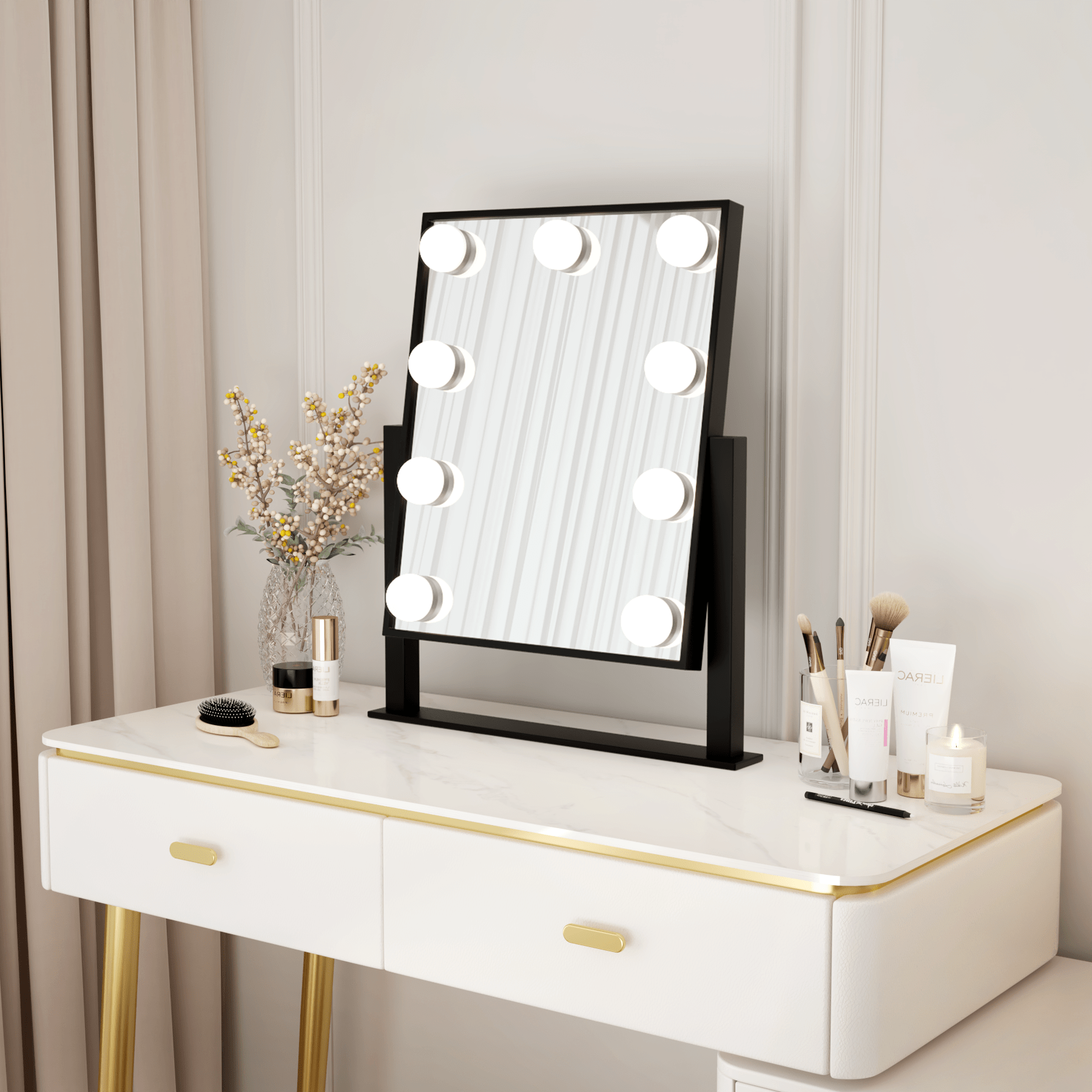 Hollywood Spiegel –36x30Cm -Zwart - Baytliving