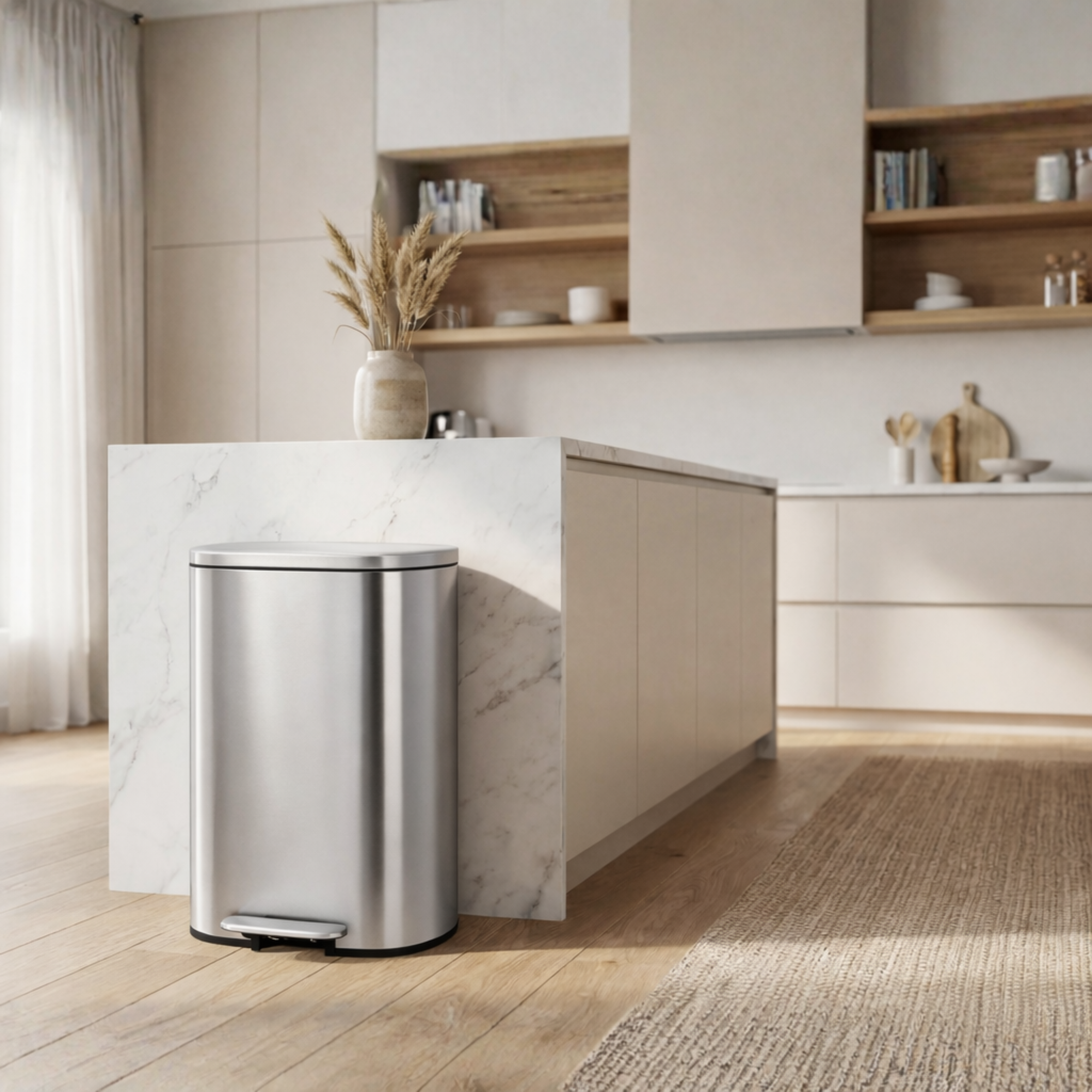 Bayt Prullenbak 50 Liter - Pedaalprullenbak - Zilver - Baytliving