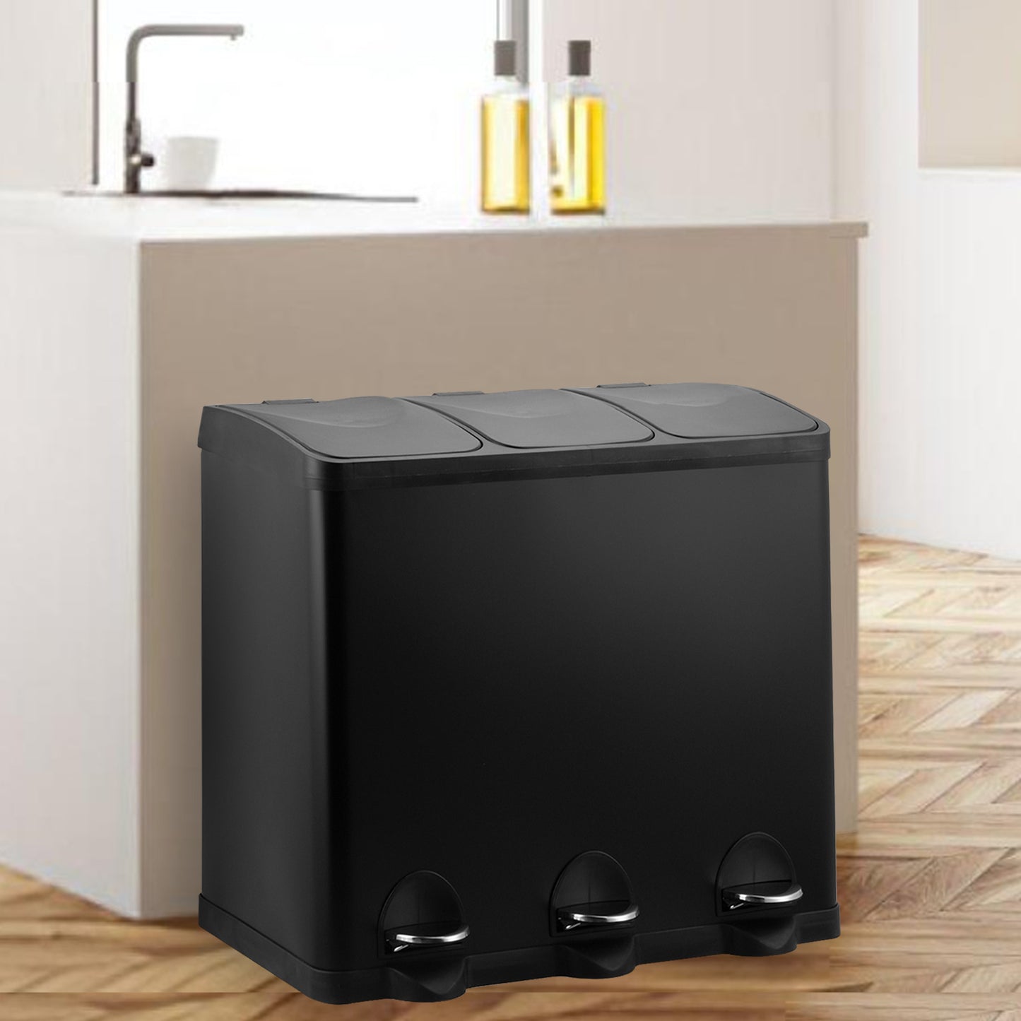 Bayt Prullenbak 45 liter - 3x15L Pedaalprullenbak - Zwart