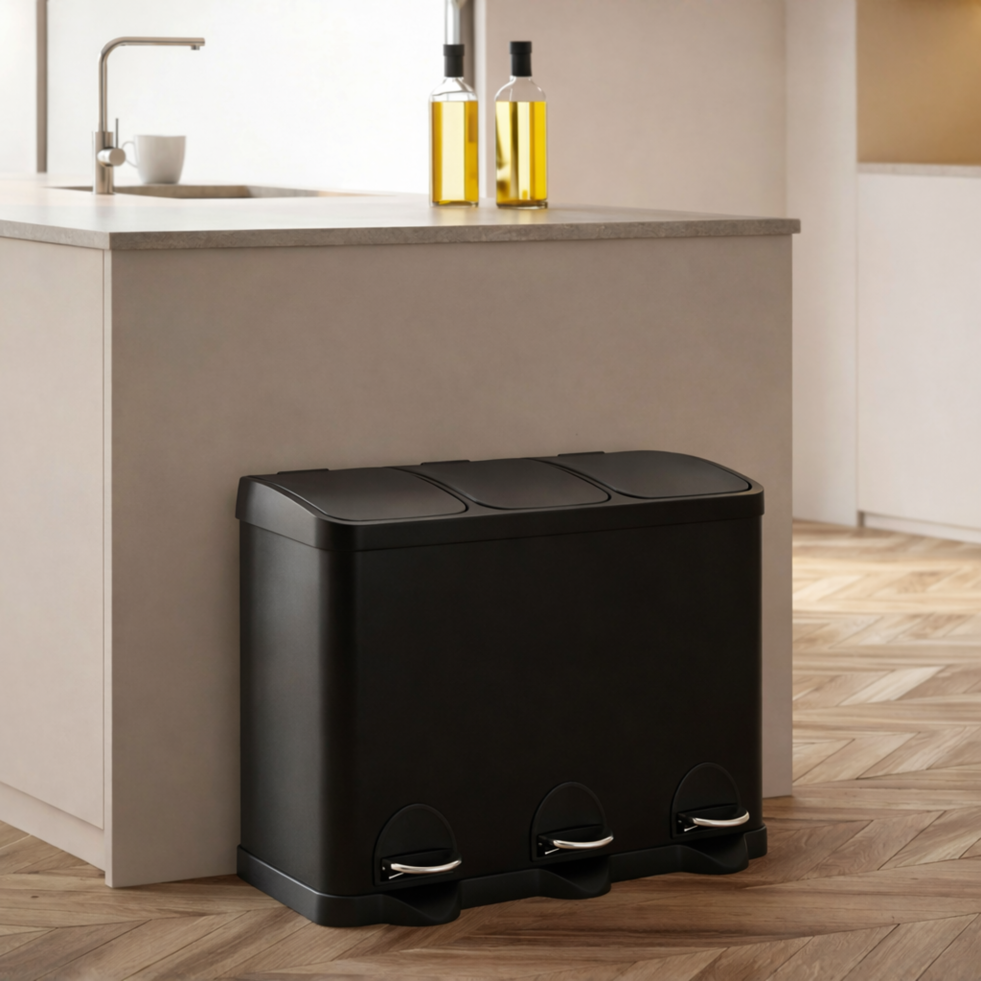 Bayt Prullenbak 45 liter - 3x15L Pedaalprullenbak - Zwart - Baytliving