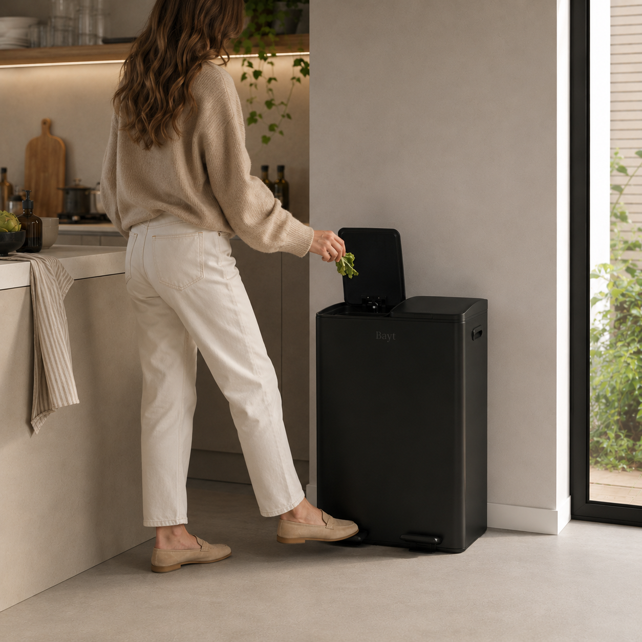Bayt Prullenbak 60 liter - 2x30L Pedaalprullenbak - Zwart - Baytliving