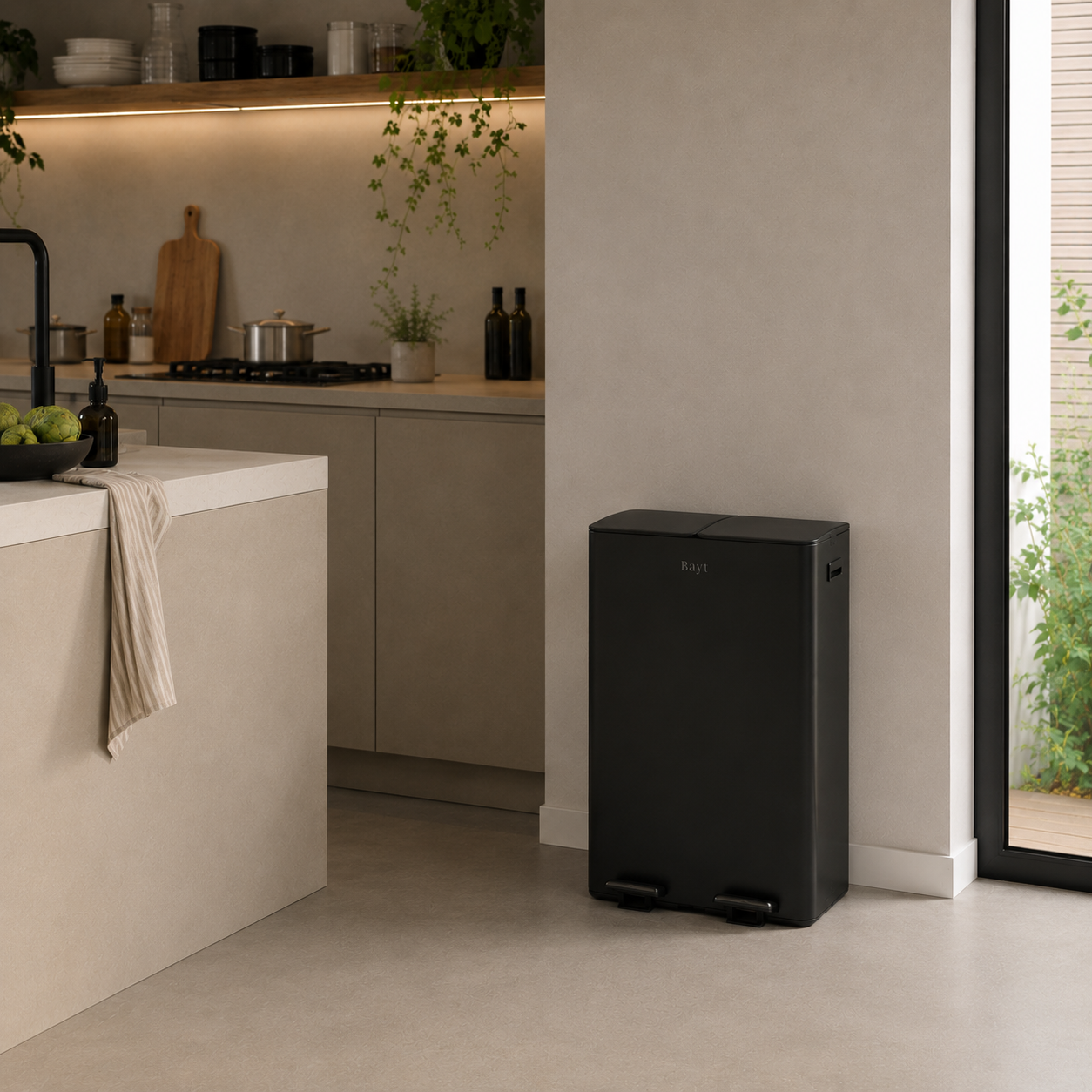 Bayt Prullenbak 60 liter - 2x30L Pedaalprullenbak - Zwart - Baytliving