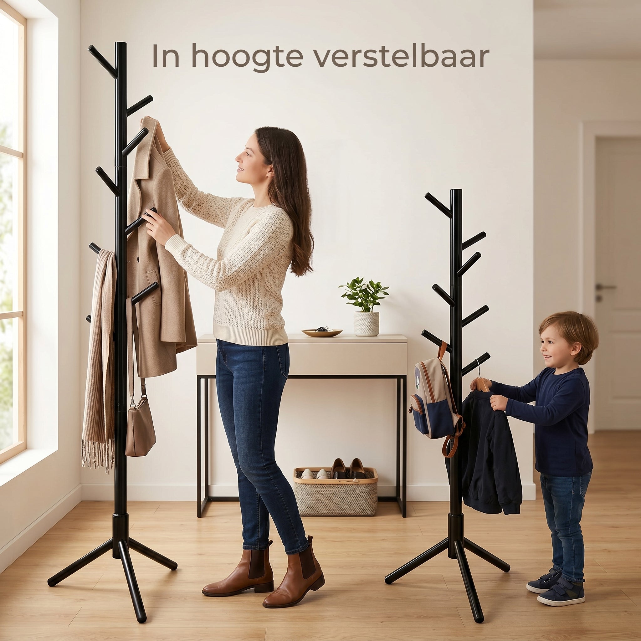 Bayt Staande Kapstok Hout 8 haken - Zwart - Baytliving