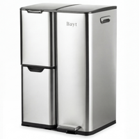 Bayt Prullenbak 60 liter - 3 compartimenten - Zilver - Baytliving