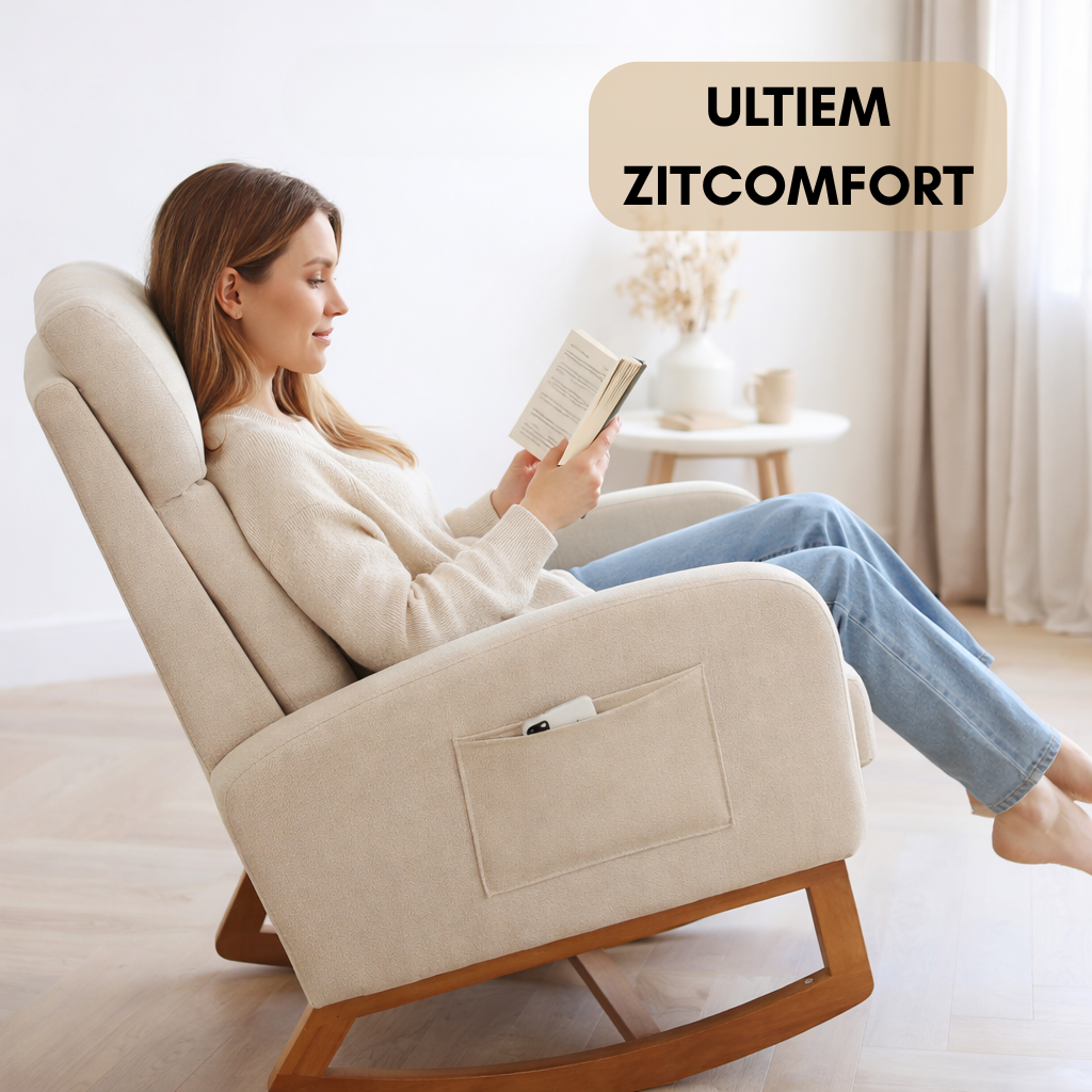 Bayt Beige Schommelstoel – Relaxfauteuil voor Woonkamer & Babykamer - Baytliving