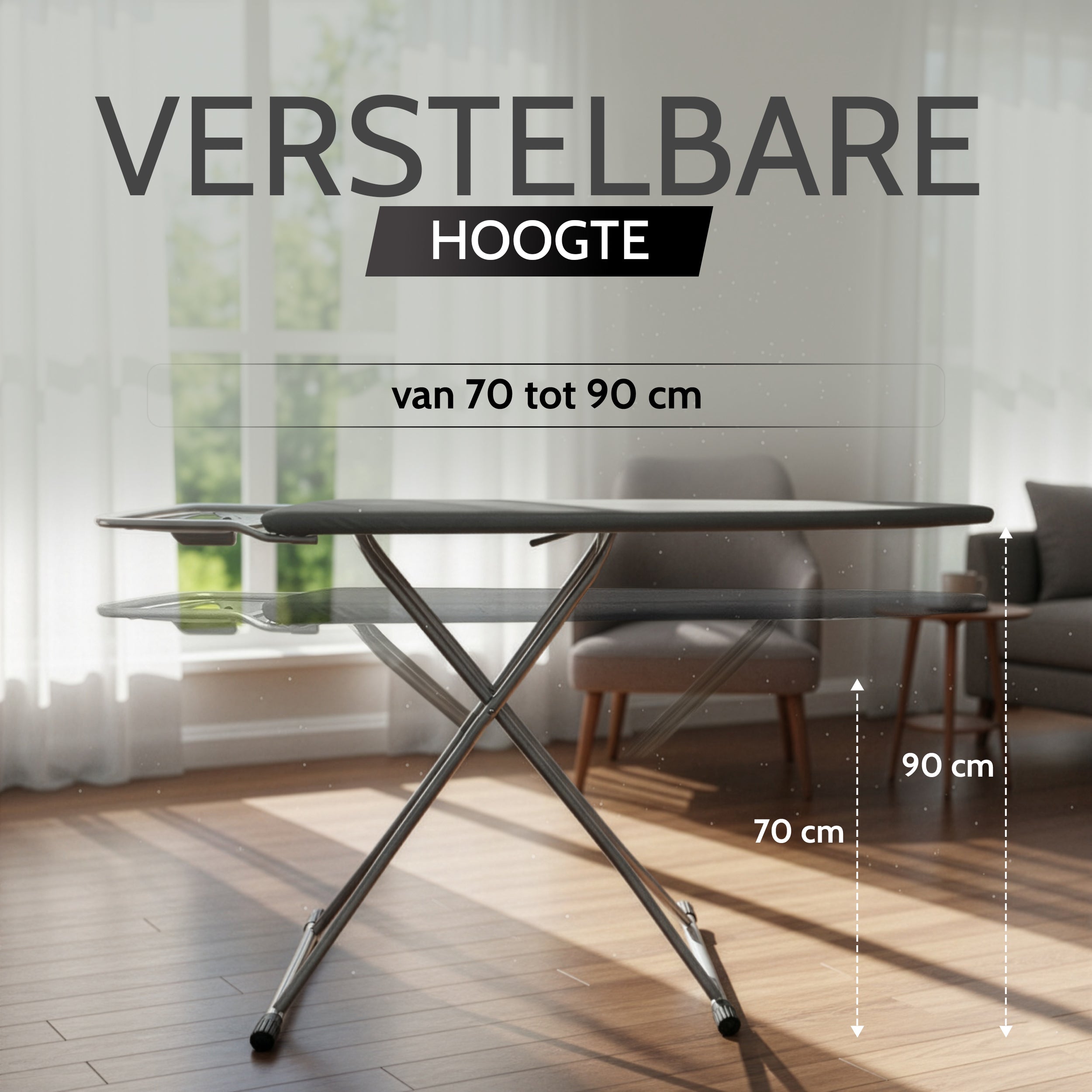 Bayt Strijkplank 100x33 cm - In Hoogte Verstelbaar 70-90 cm - Met Strijkijzerhouder - Katoenen Hoes - Grijs - Baytliving