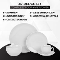 Bayt Serviesset 30-Delig Porselein Wit - Servies 6 Personen - Borden, Kommen & Schaaltjes - Baytliving
