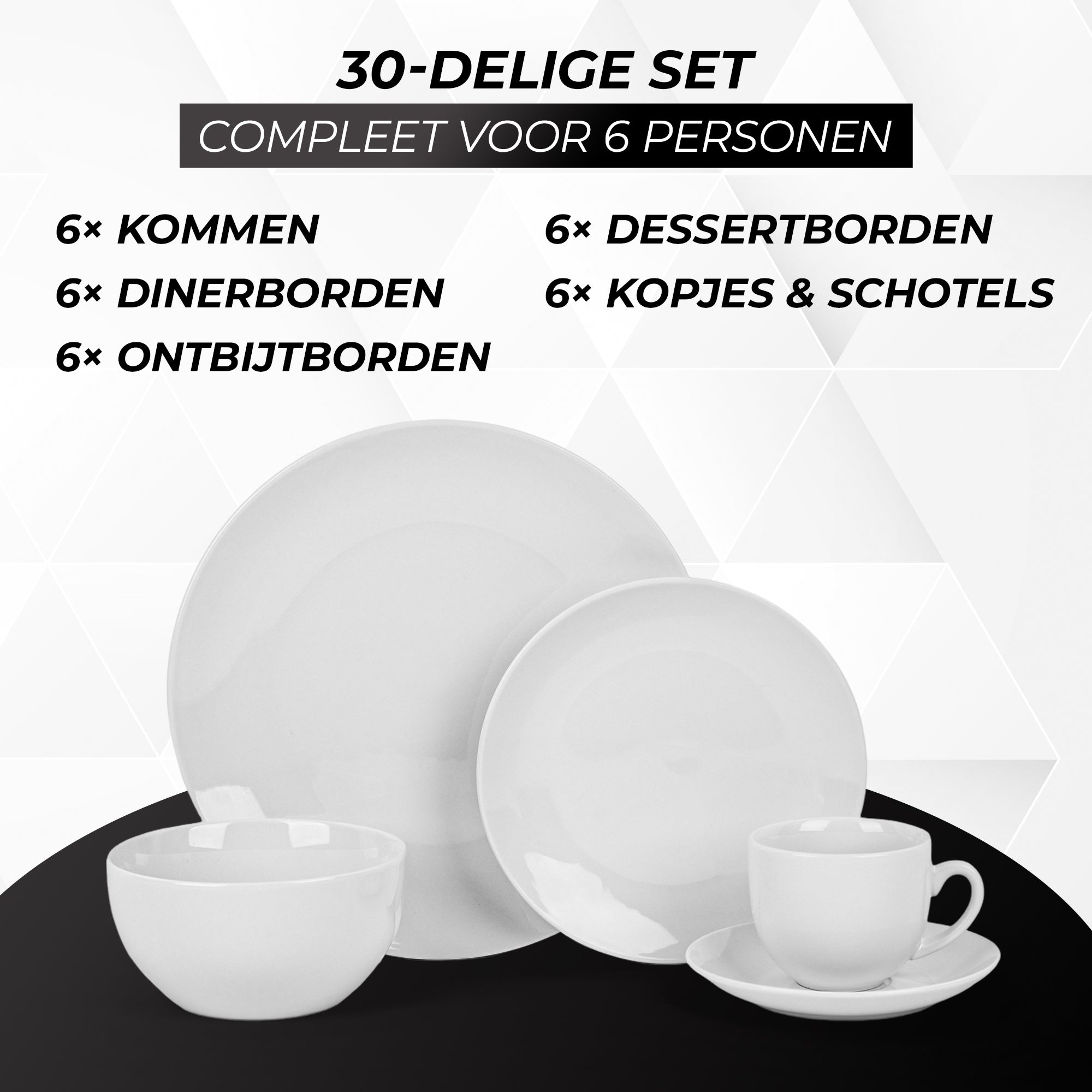 Bayt Serviesset 30-Delig Porselein Wit - Servies 6 Personen - Borden, Kommen & Schaaltjes - Baytliving