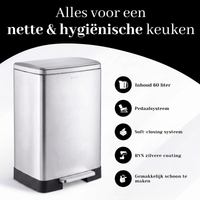 Prullenbak 60 Liter met Pedaalbediening - Zilver - Baytliving