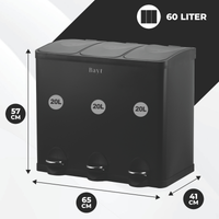 Bayt Prullenbak 60 liter - 3x20L Pedaalprullenbak - Zwart - Outlet - Baytliving