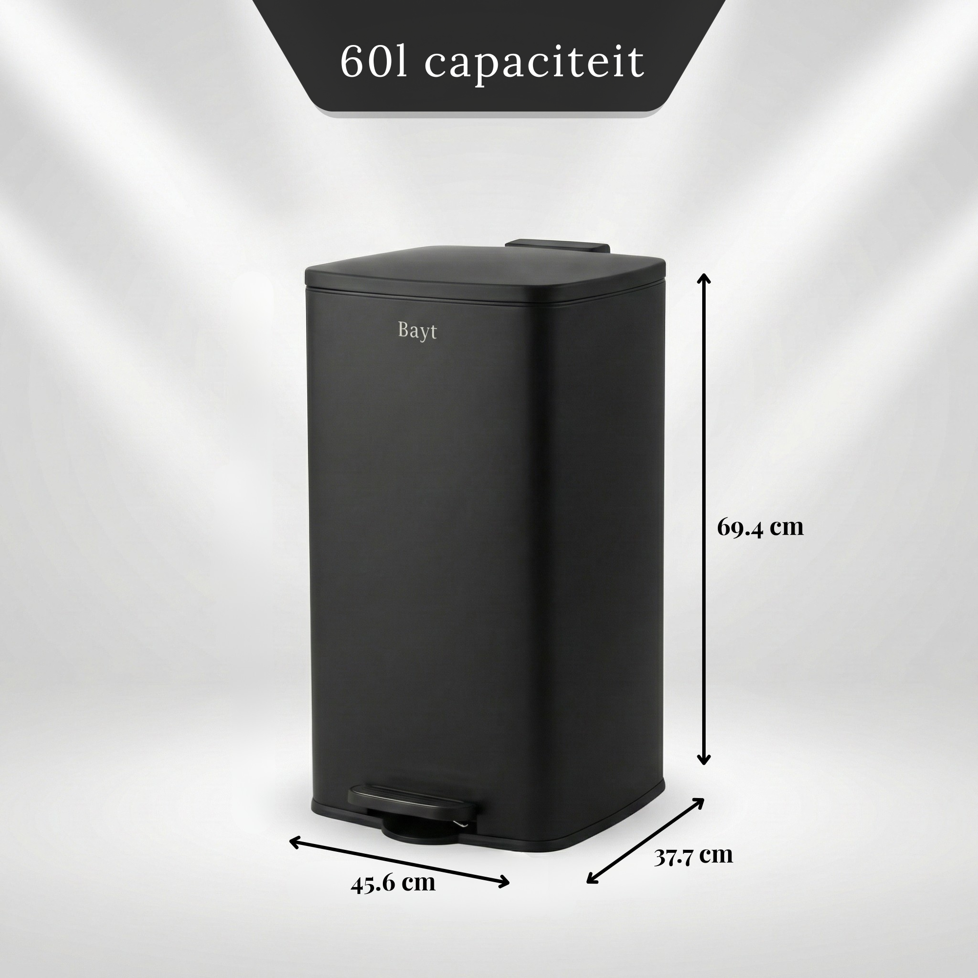 Bayt Prullenbak 60 liter - Pedaalprullenbak - Zwart - 69 x 45 x 37 cm - Baytliving