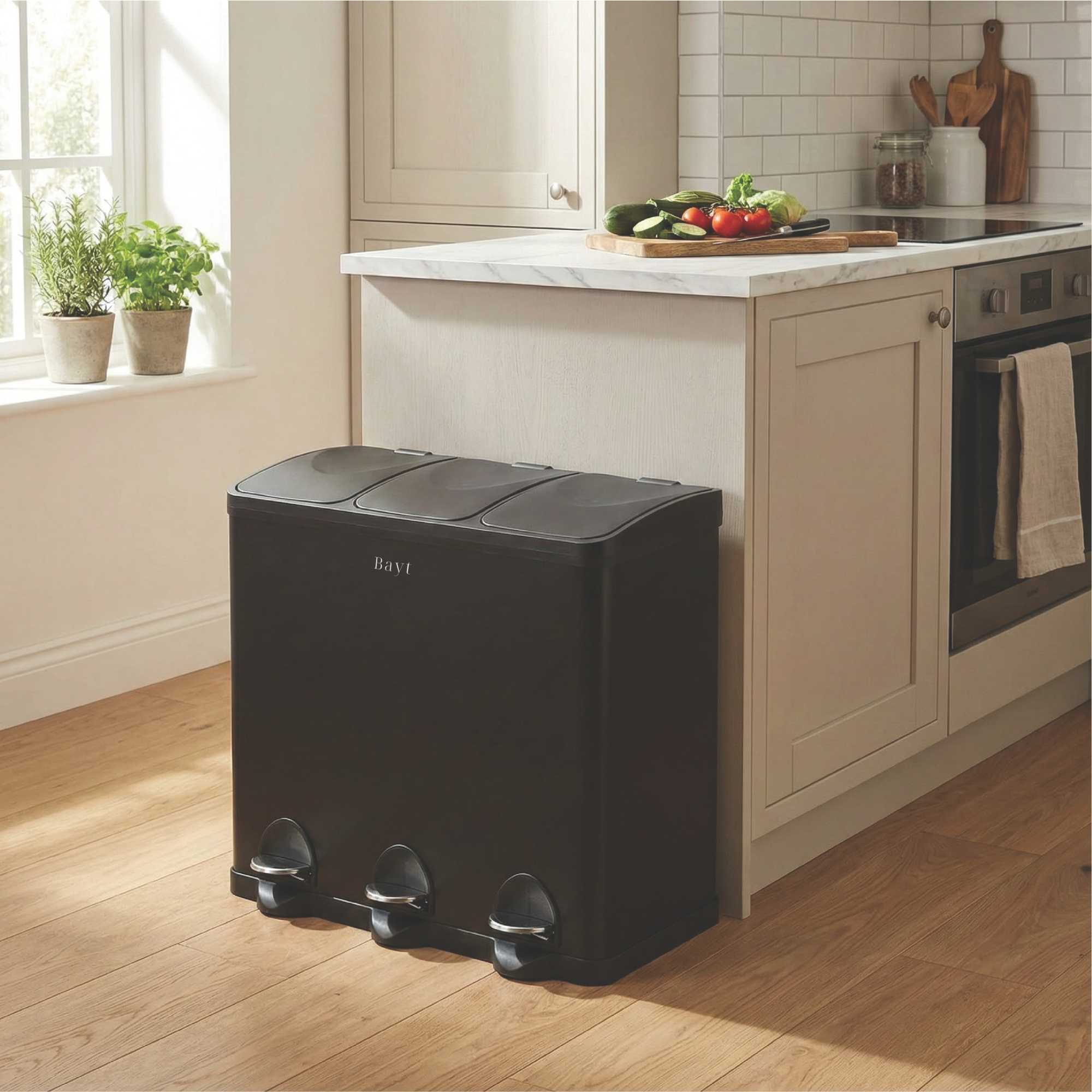 Bayt Prullenbak 60 liter - 3x20L Pedaalprullenbak - Zwart - Baytliving