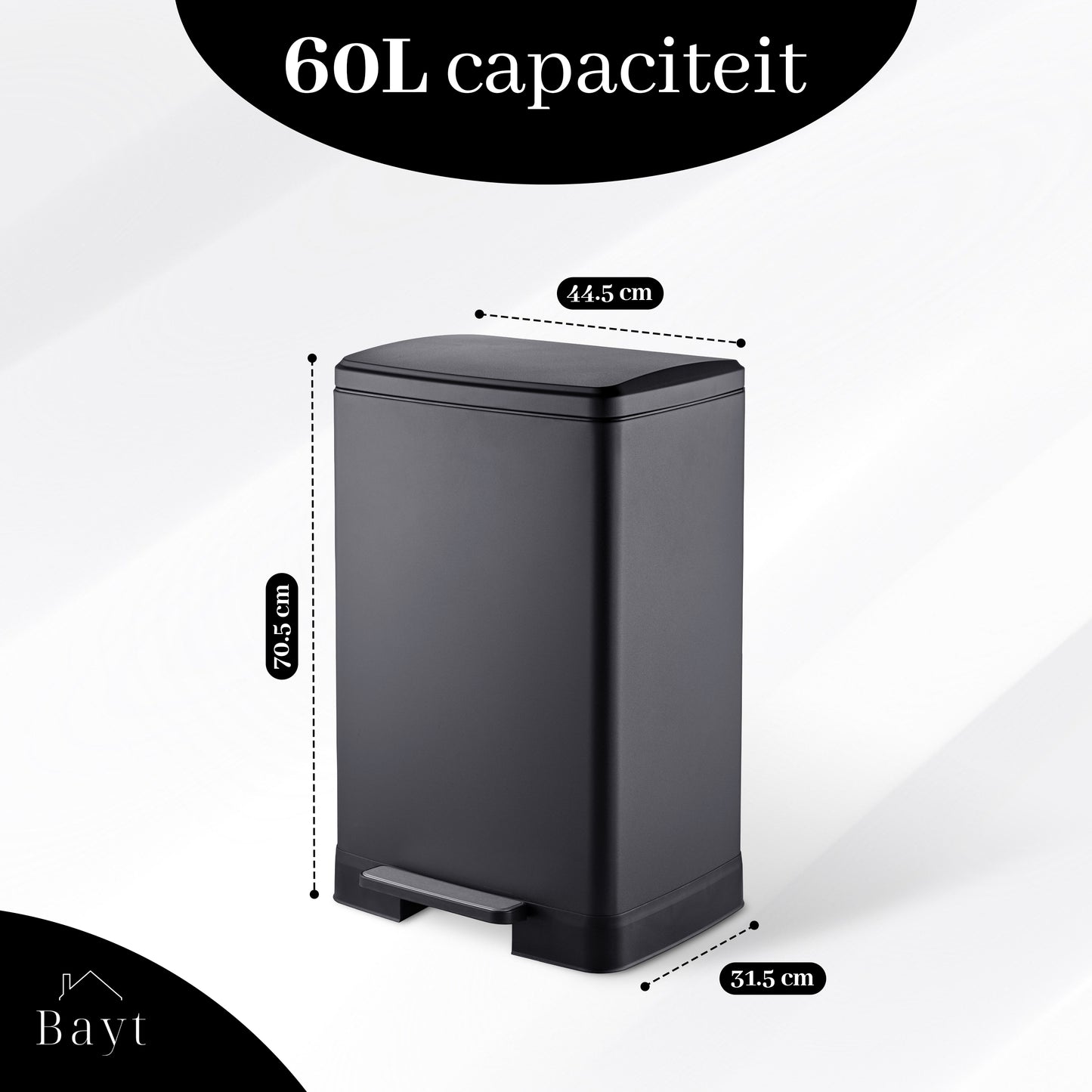 Bayt Prullenbak 60 Liter – Pedaalprullenbak - Zwart - Outlet