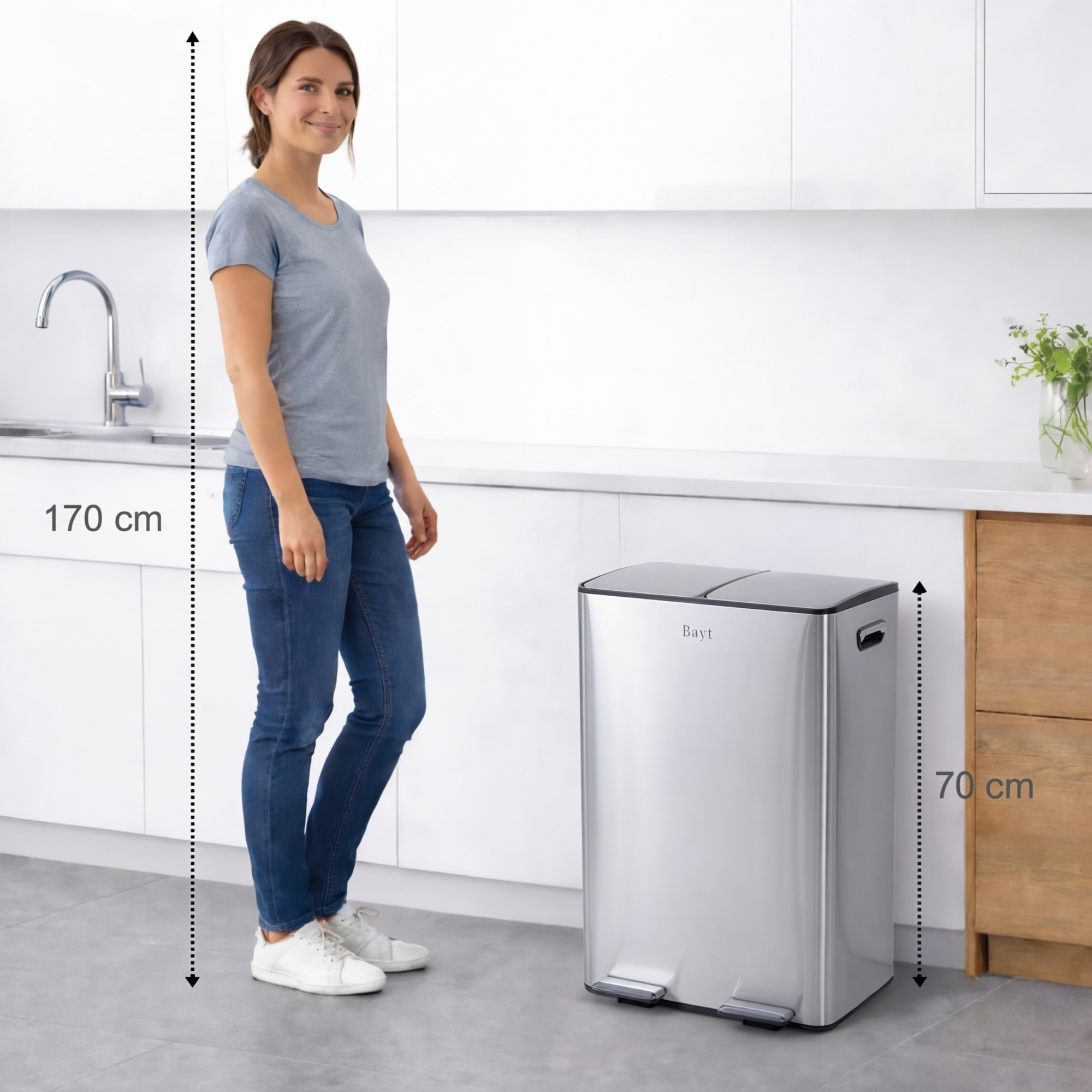 O'DADDY Prullenbak 60L - 2 Vakken - Voetbediening - Soft-Close - Zwart