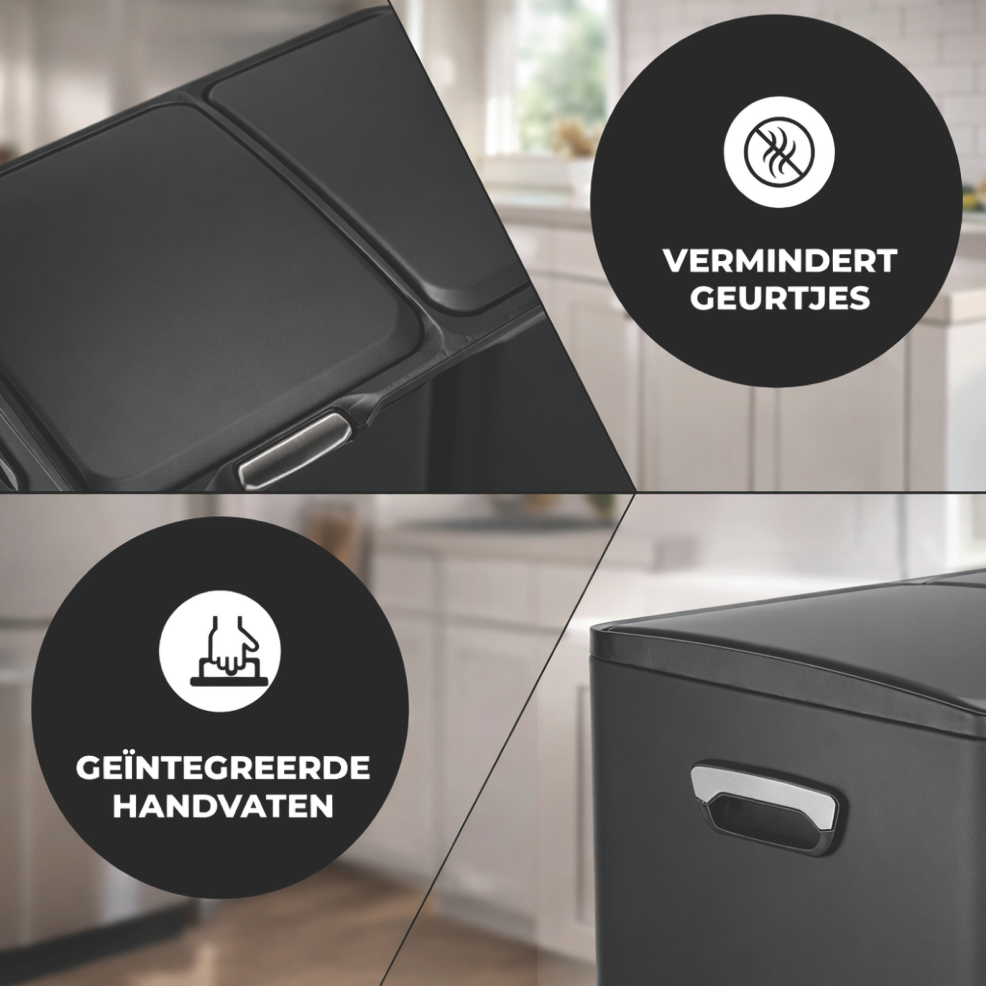 Bayt Prullenbak 60 liter - 3 compartimenten - Zwart - Baytliving