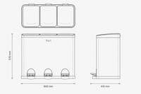 Bayt Prullenbak 60 liter - 3x20L Pedaalprullenbak - Zwart - Baytliving