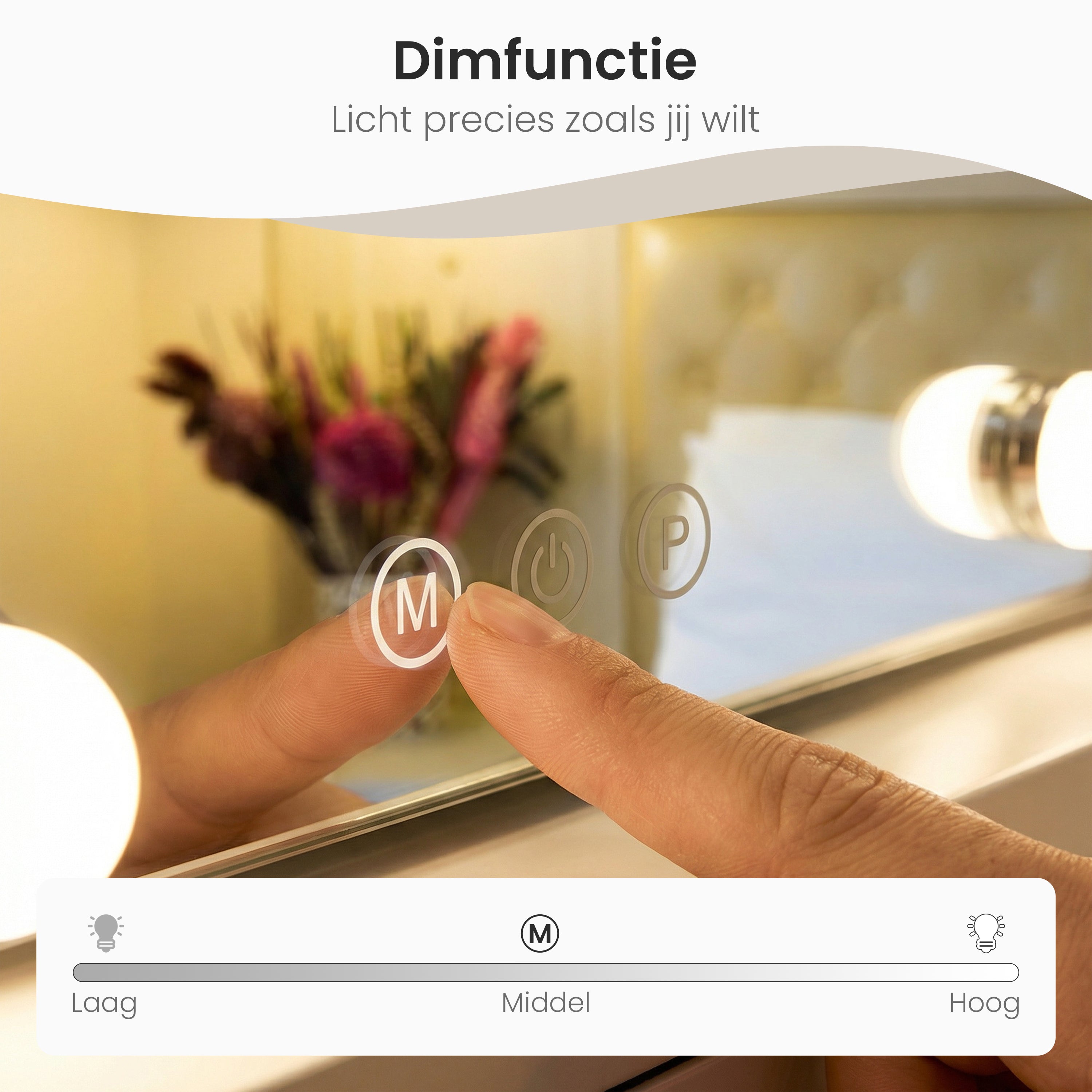 Bayt Hollywood Spiegel met Bluetooth Speaker - 58x46cm - Wit - Baytliving