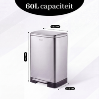 Prullenbak 60 Liter met Pedaalbediening - Zilver - Baytliving