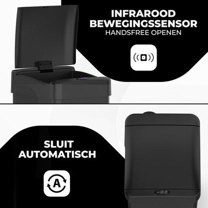 Bayt 60L Sensor Prullenbak, Vierkant, Zwart - Baytliving