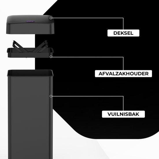 Bayt 60L Sensor Prullenbak, Vierkant, Zwart - Baytliving