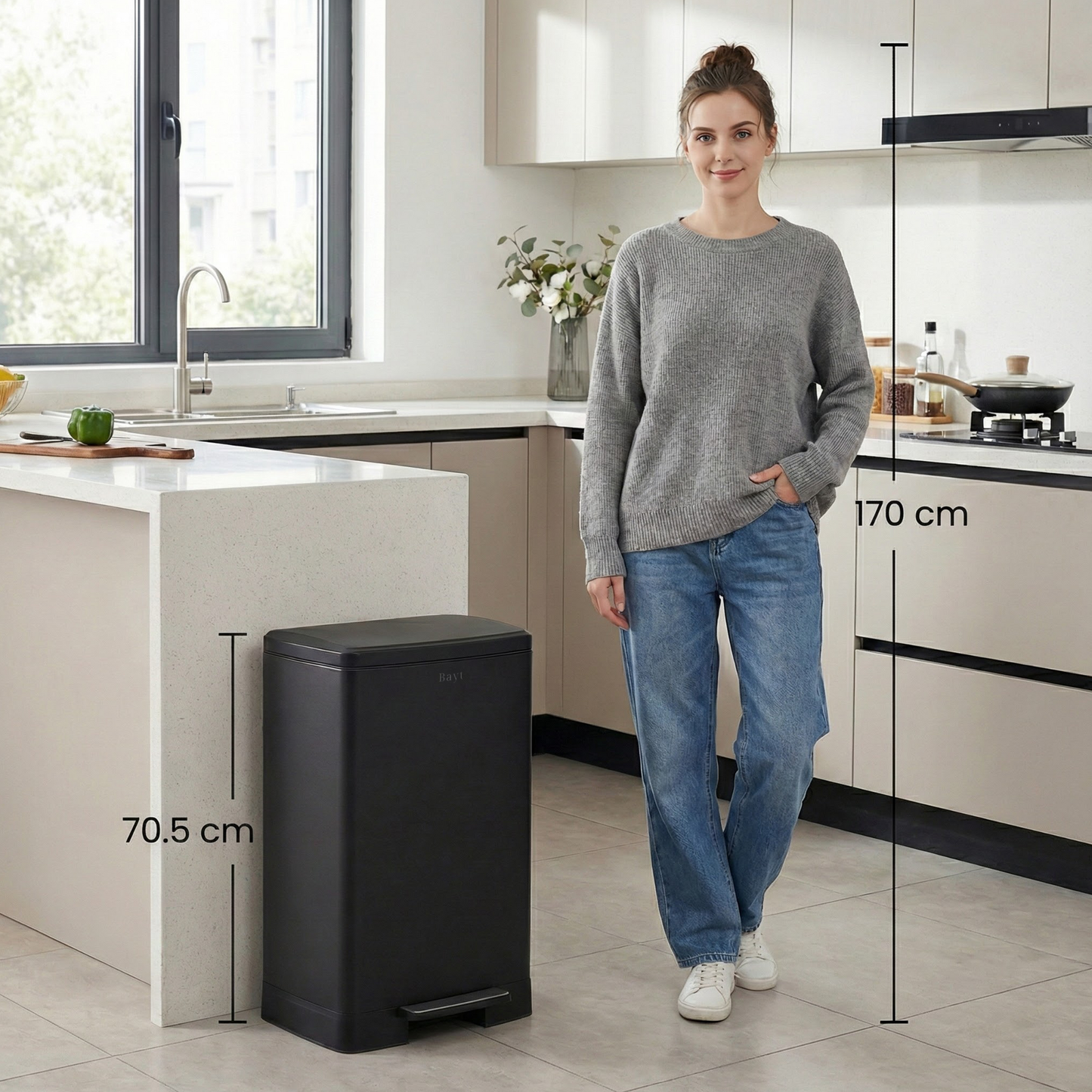 Bayt Prullenbak 60 Liter – Pedaalprullenbak - Zwart