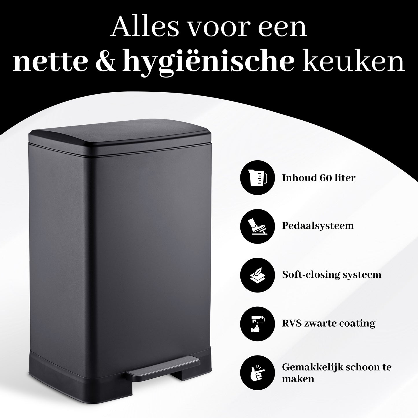 Bayt Prullenbak 60 Liter – Pedaalprullenbak - Zwart - Outlet