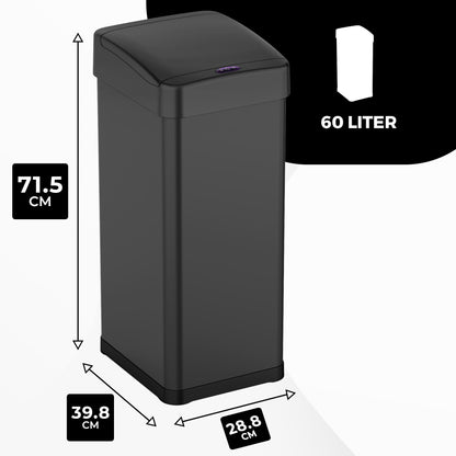 Bayt 60L Sensor Prullenbak, Vierkant, Zwart - Baytliving