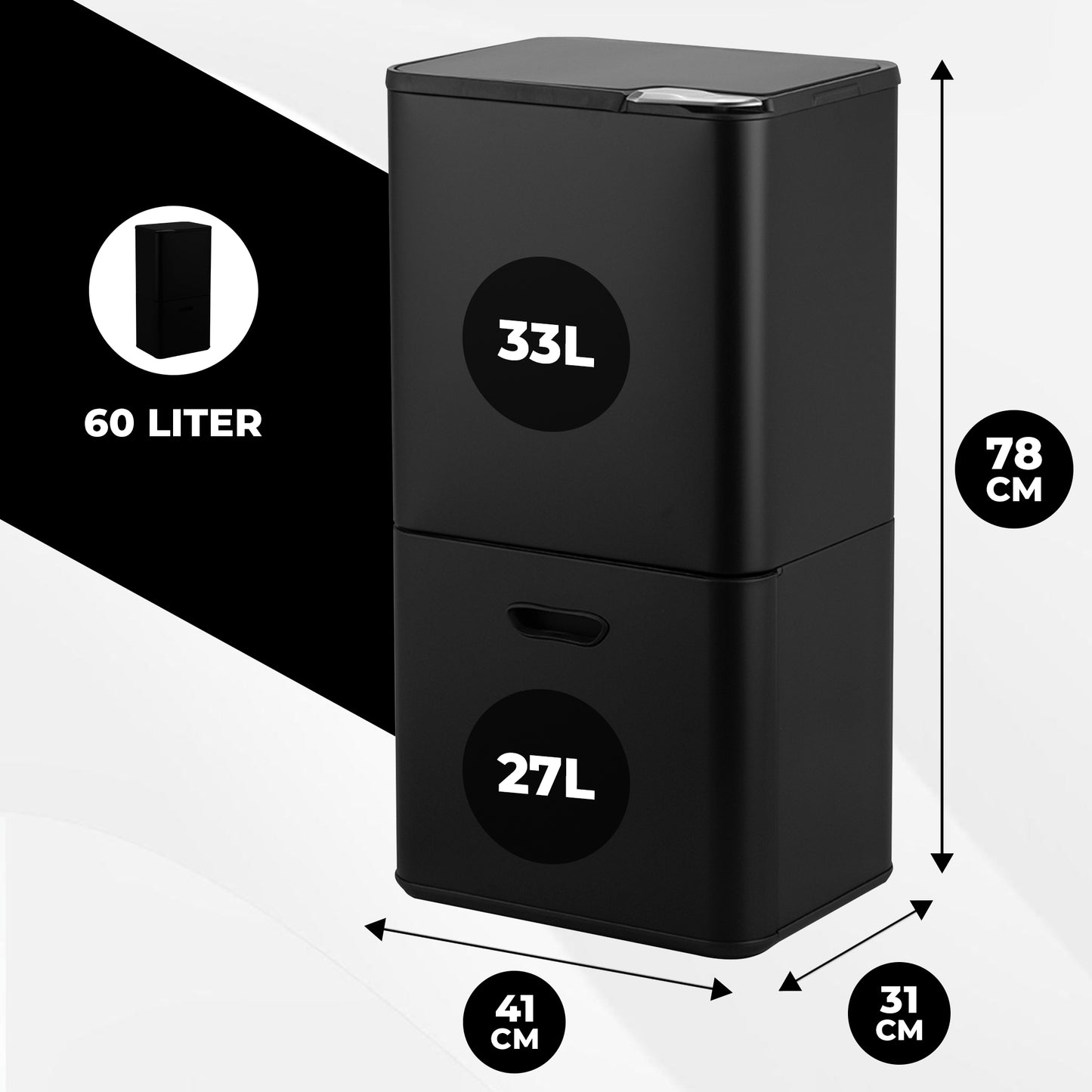 Bayt Prullenbak 60 liter - 2 compartimenten - Zwart - Outlet