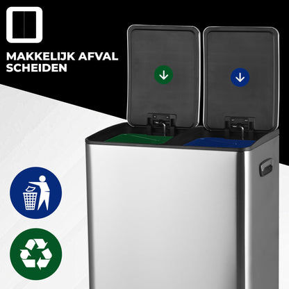 Bayt Prullenbak – 2x30L – Pedaal – Zilver - Baytliving