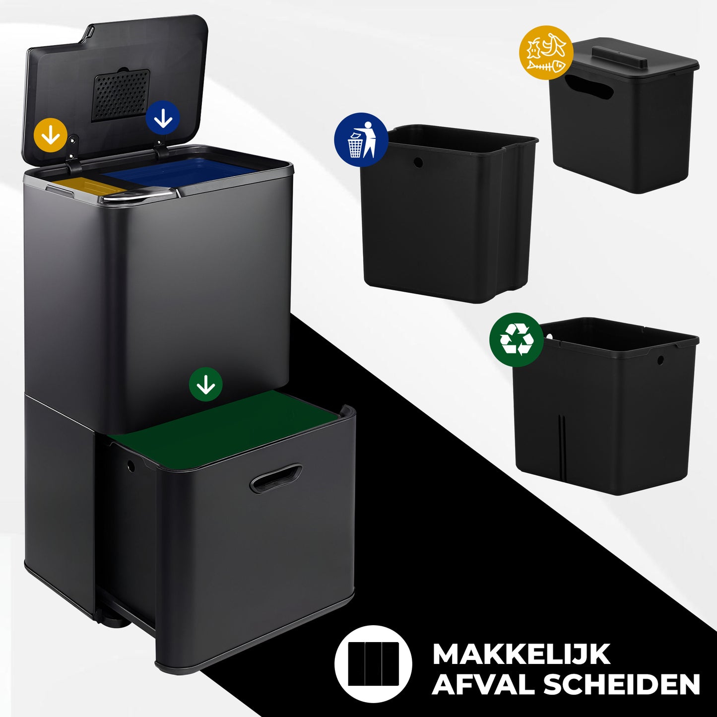 Bayt Prullenbak 60 liter - 2 compartimenten - Zwart - Outlet