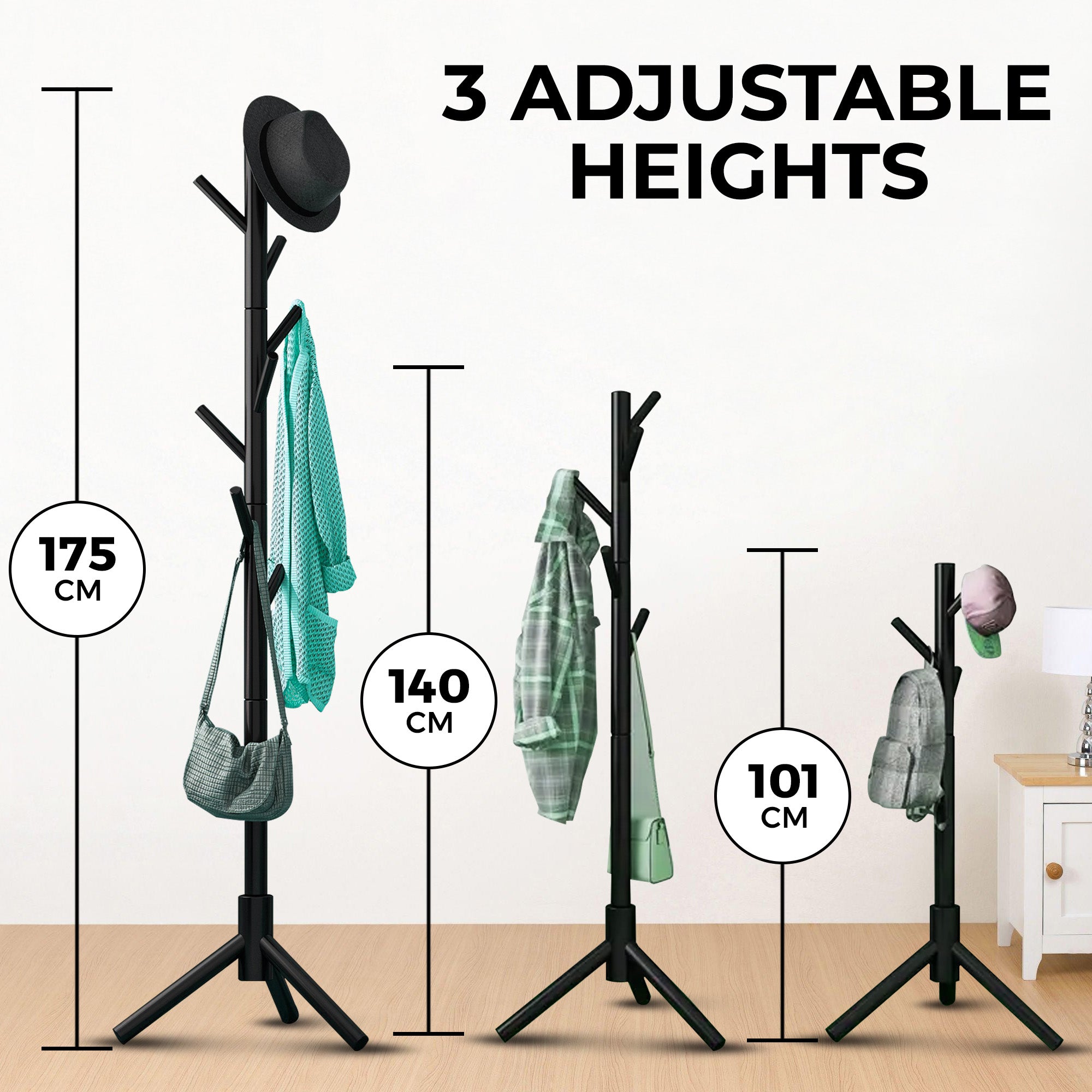 Bayt Kapstok Hout 8 haken - Zwart - Baytliving