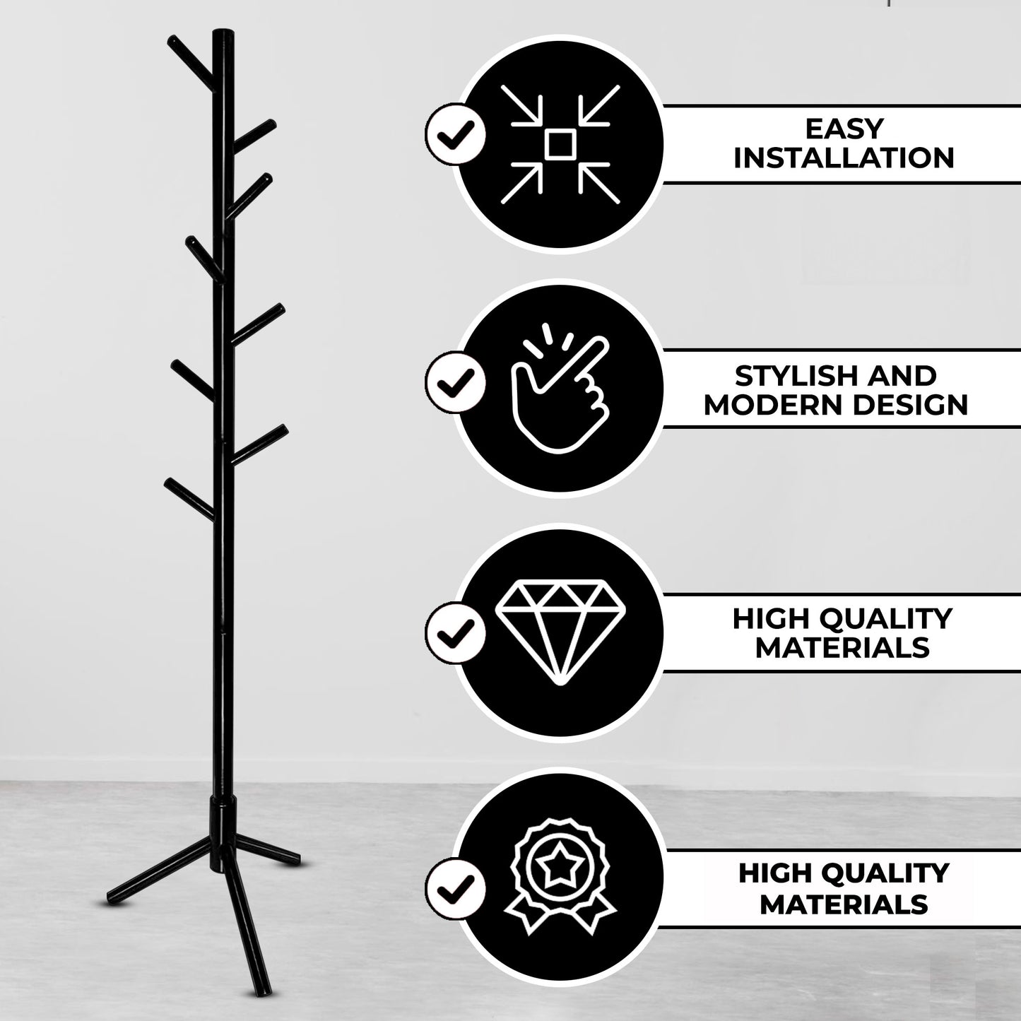 Bayt Kapstok Hout 8 haken - Zwart - Baytliving