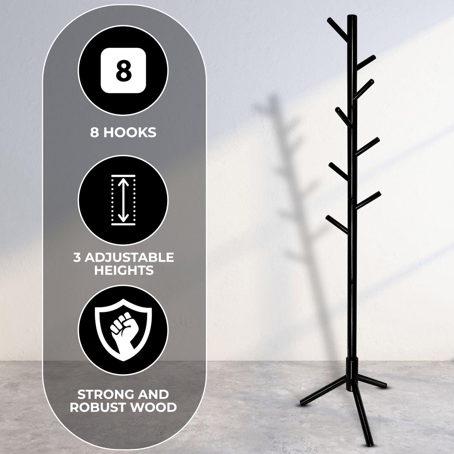 Bayt Kapstok Hout 8 haken - Zwart - Baytliving