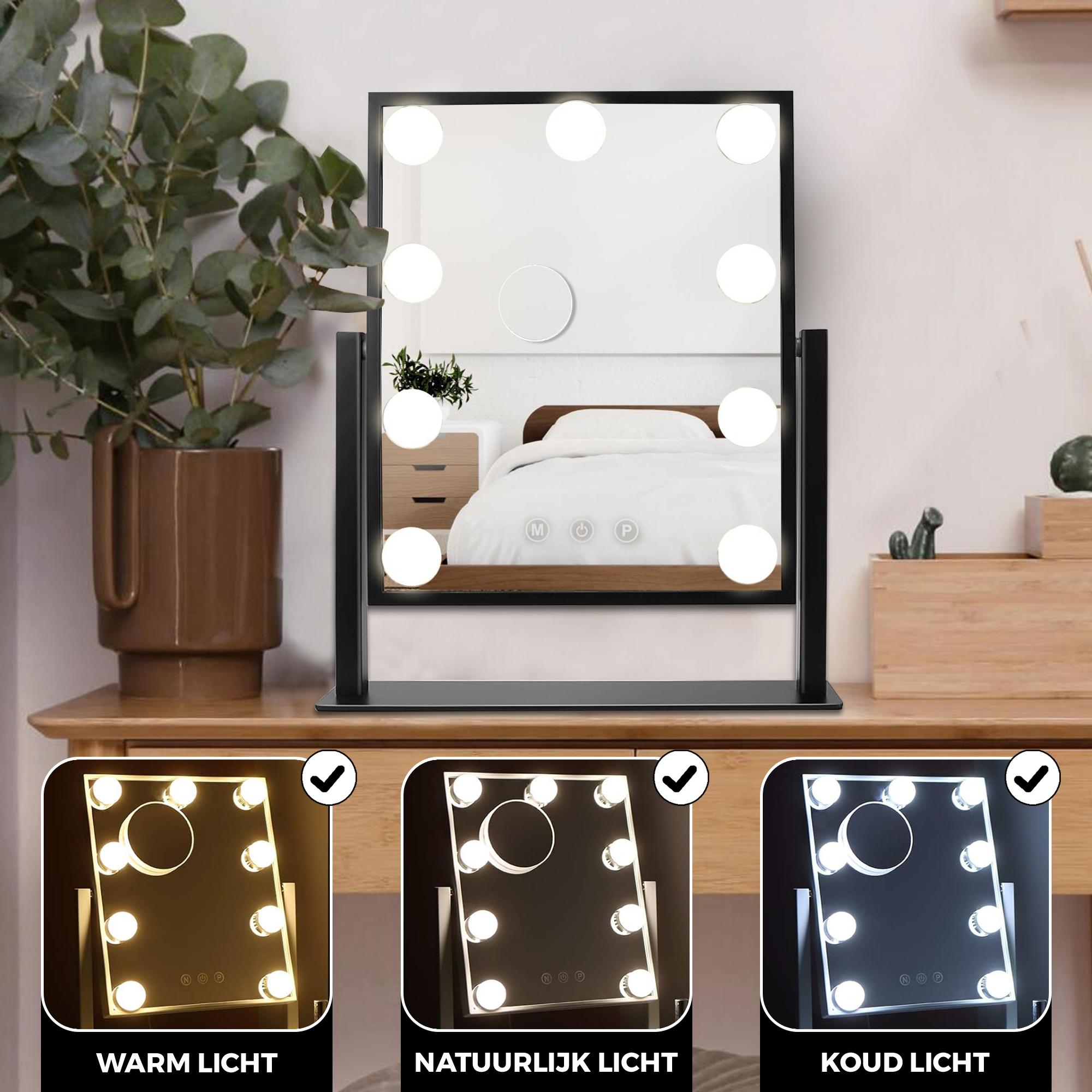 Hollywood Spiegel –36x30Cm -Zwart - Baytliving