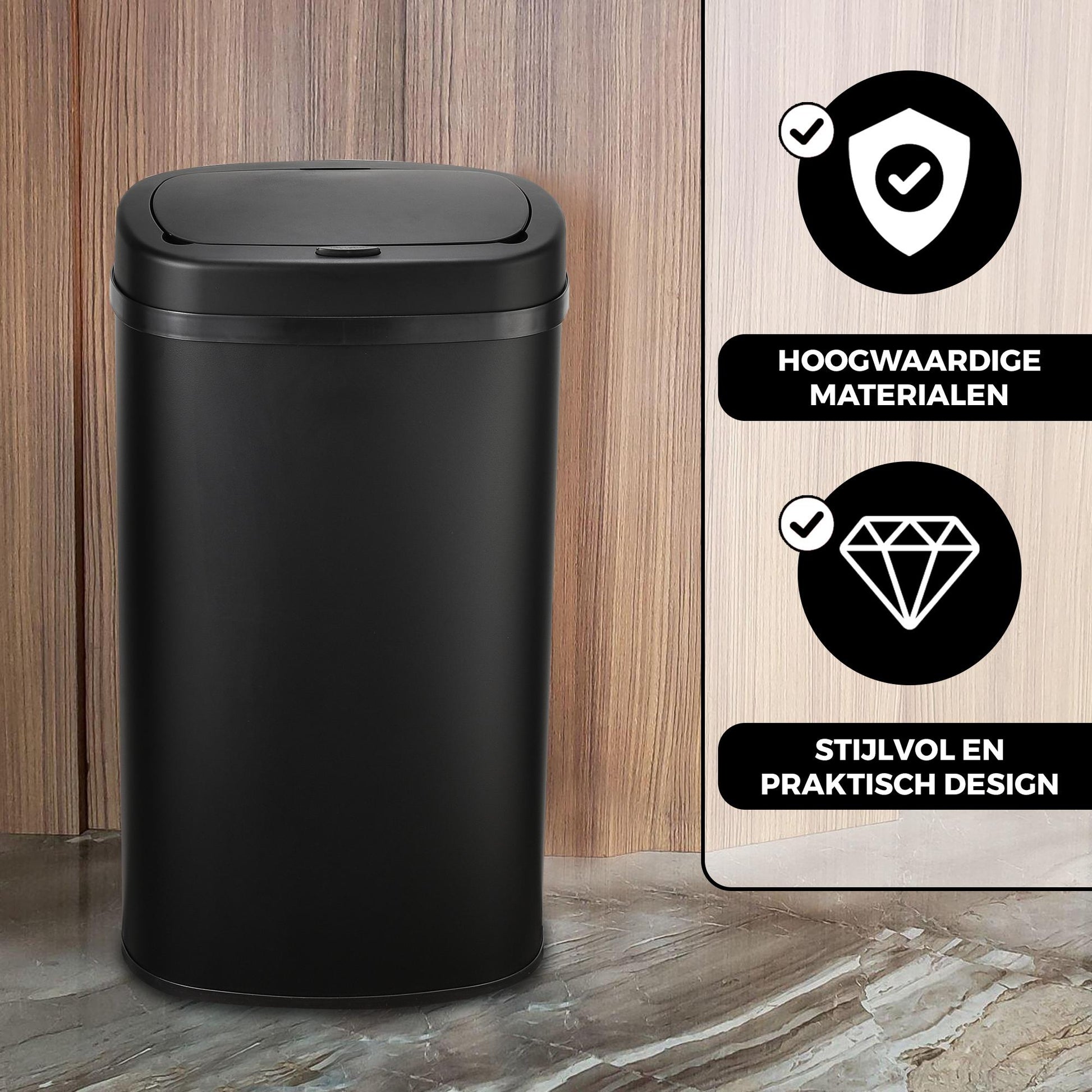 Bayt Prullenbak – 60L – Touch bin – Zwart - Baytliving