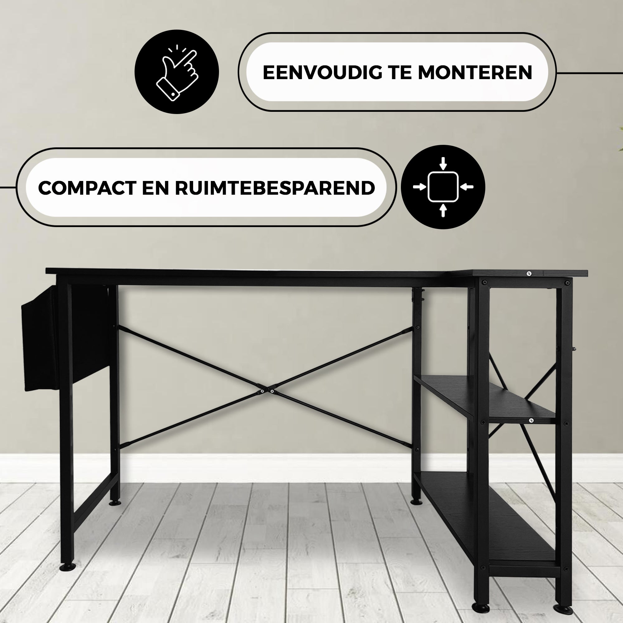 Bayt Hoekbureau – Zwart – 120 x 70 x 73 cm - Baytliving