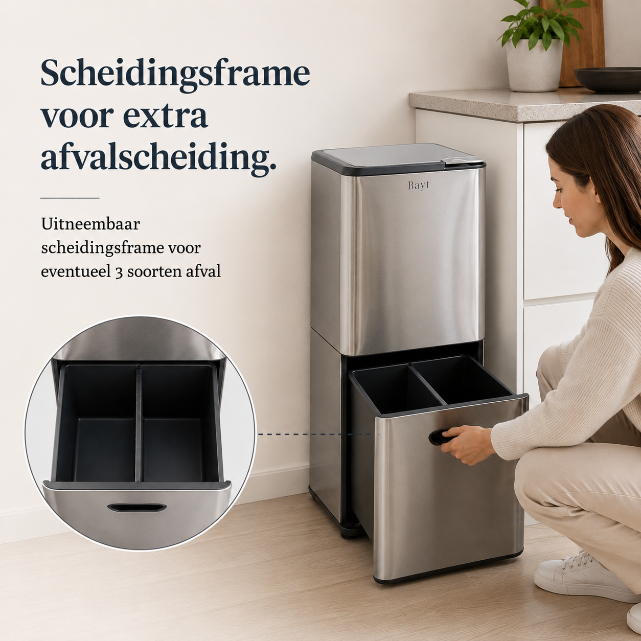 Prullenbak 2 Compartimenten met Touchbediening - Chrome - Baytliving