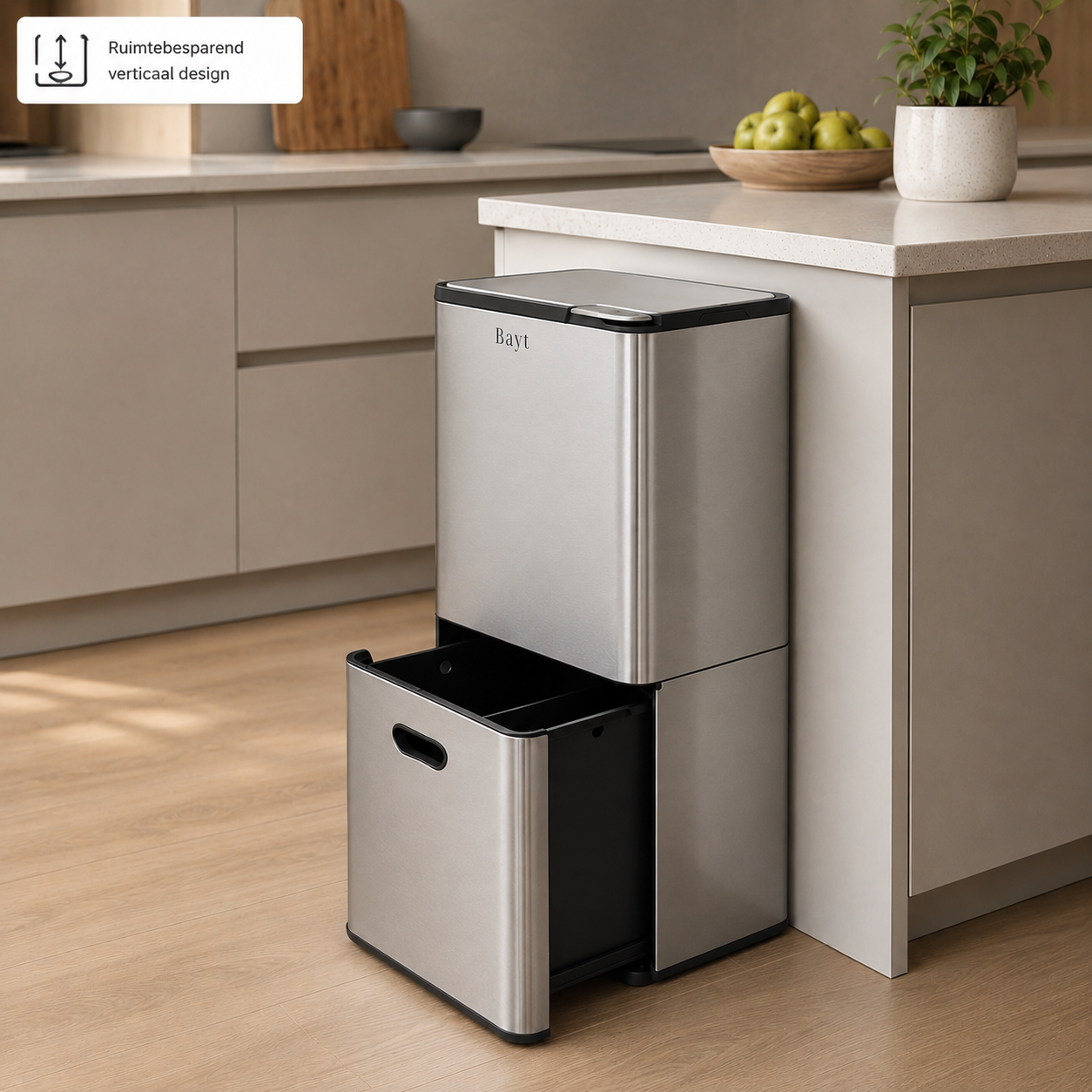 Prullenbak 2 Compartimenten met Touchbediening - Chrome - Baytliving